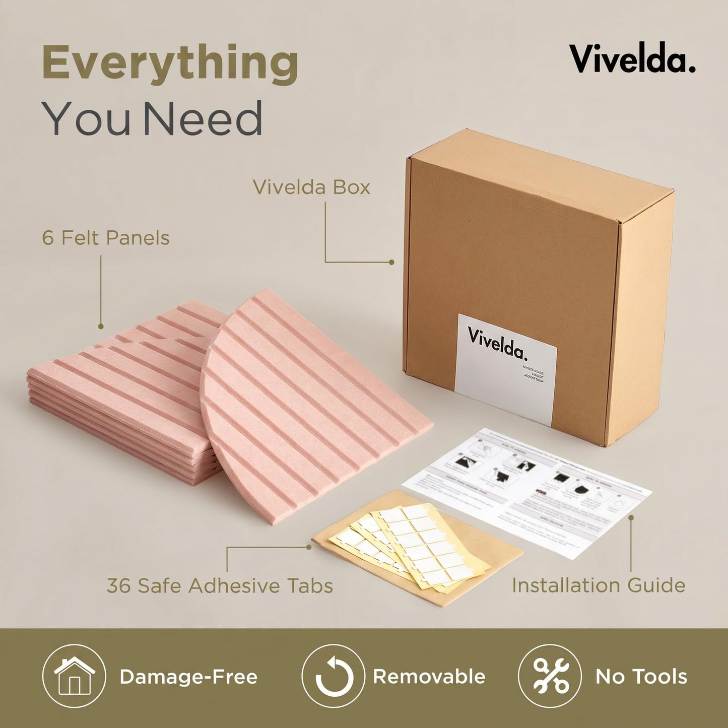 VIVELDA Large Felt Bulletin Board Arched 35" x 24" - Cork Board Alternative for Wall, 6 Felt Tiles with 32 Adhesive Tabs, Stylish Pin Board for Home Office, Bedroom & Classroom (Salmon)