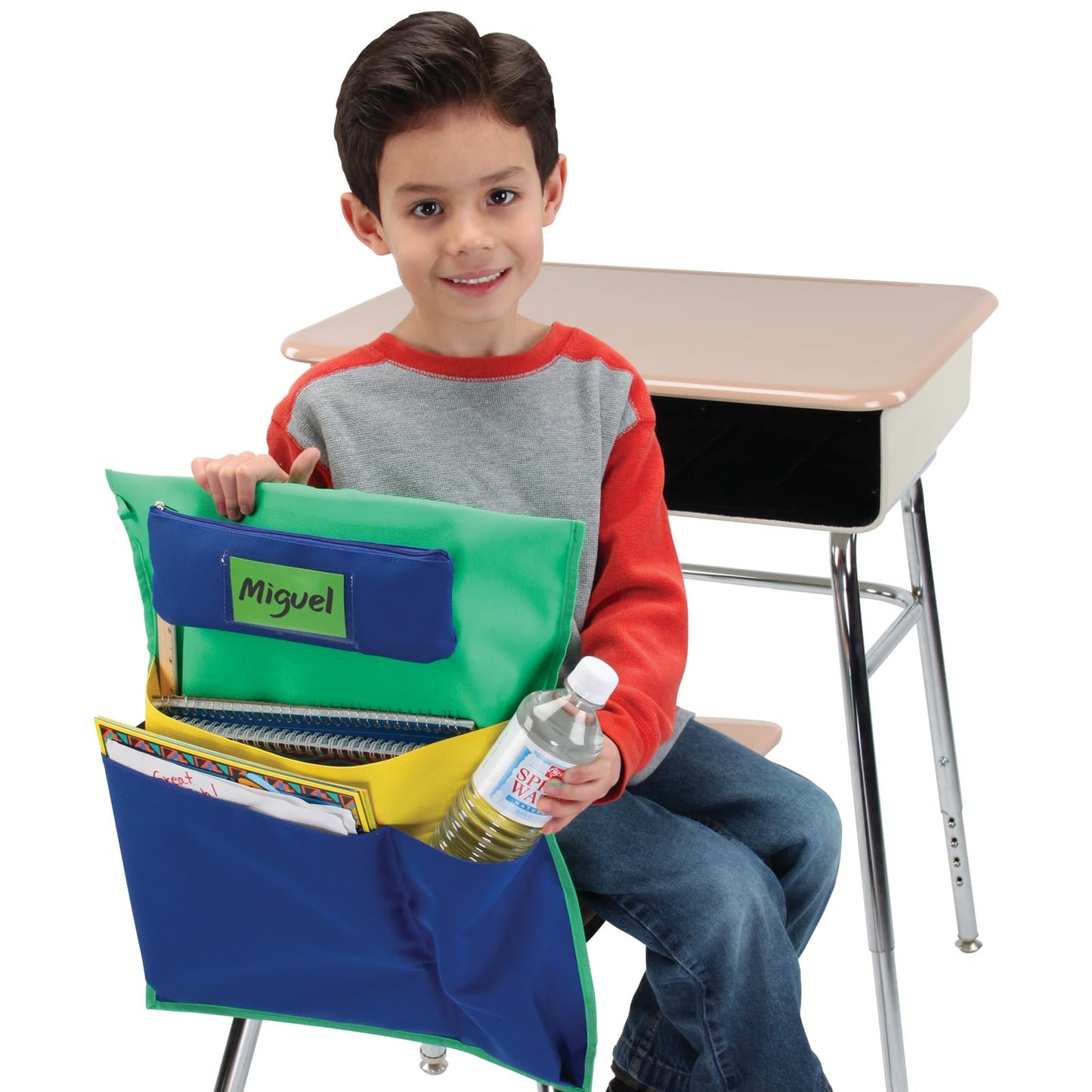 Really Good Stuff Multi-Pocket Chair Pockets with Pencil Case and Water Bottle Holder – 6 Pack – Green/Blue | Classroom Essentials & Must Haves, Seat Sacks for Students, Desk Organizer, Storage Bag
