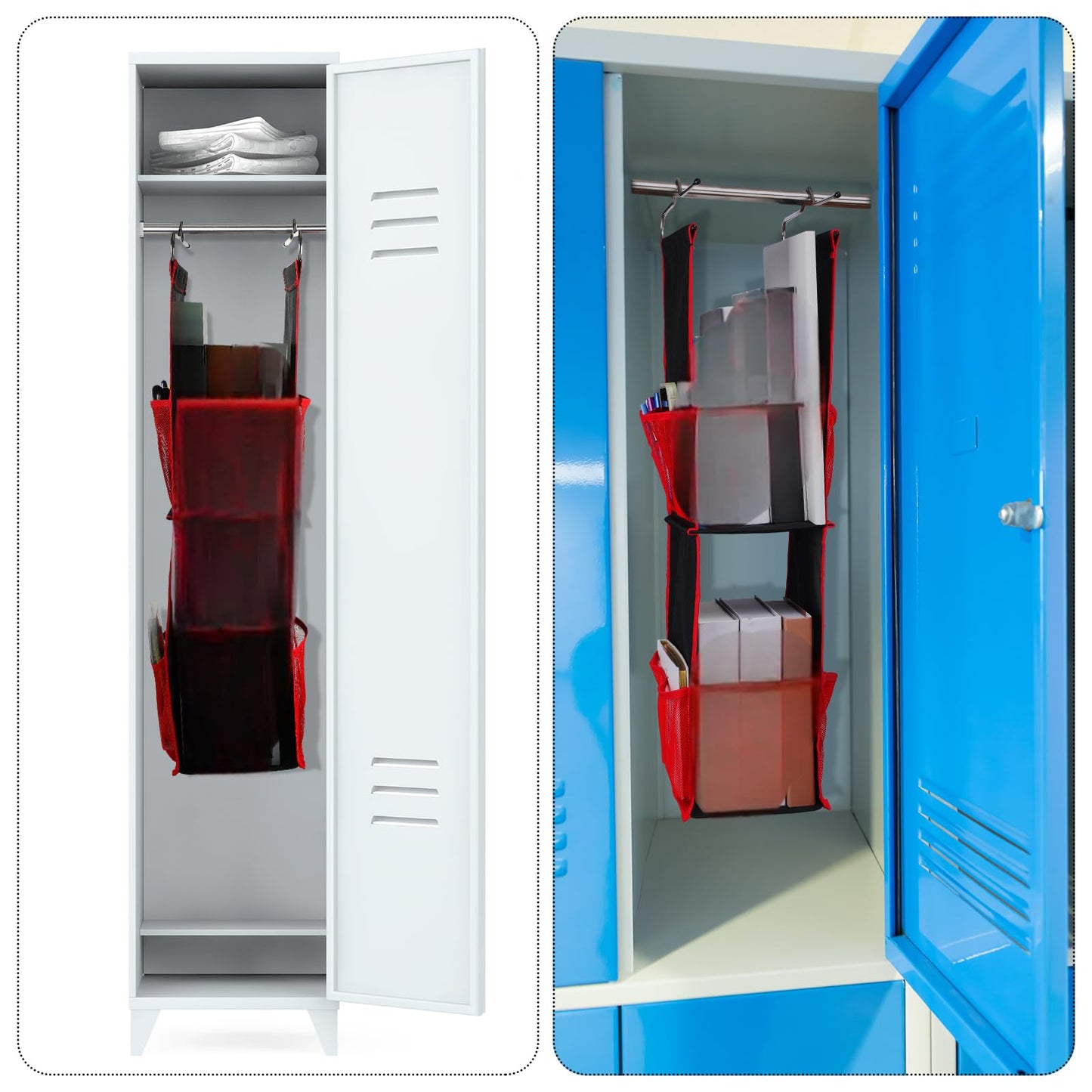 Chapou 1 PC Hanging Locker 2 Layer Shelves Hanging Locker Organizer Accessories for Office School Gym Closet Home Supplies(Red)