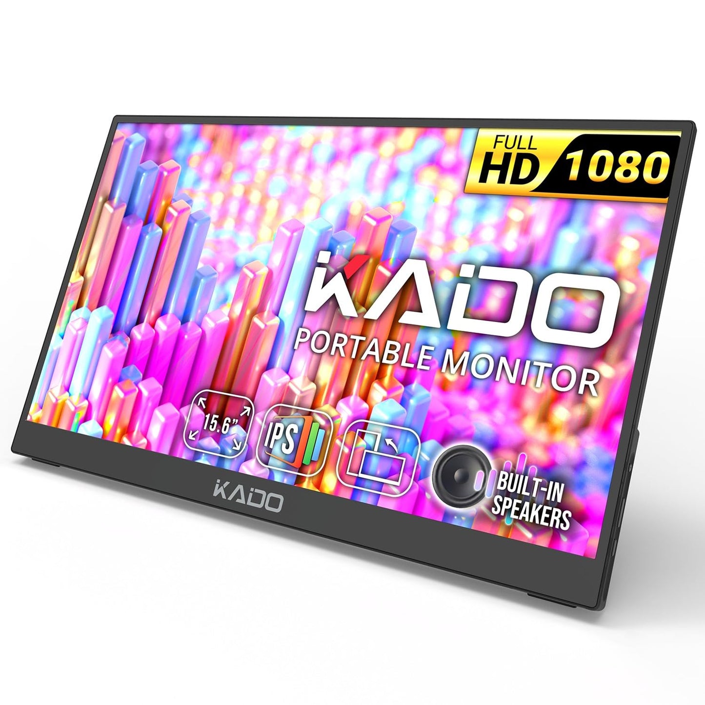 Kado 15.6 Inch FHD Portable Monitor for Laptop, 1080p Second Display IPS 1920x1080, 45W Reverse Charging HDMI USB-C Laptop Screen Extender, Kickstand for PC, Mac, Dex, Tablet, Xbox, PS4/PS5, Switch