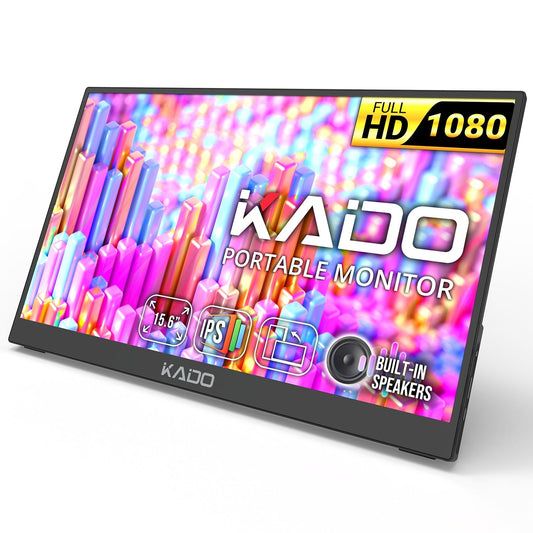 Kado 15.6 Inch FHD Portable Monitor for Laptop, 1080p Second Display IPS 1920x1080, 45W Reverse Charging HDMI USB-C Laptop Screen Extender, Kickstand for PC, Mac, Dex, Tablet, Xbox, PS4/PS5, Switch
