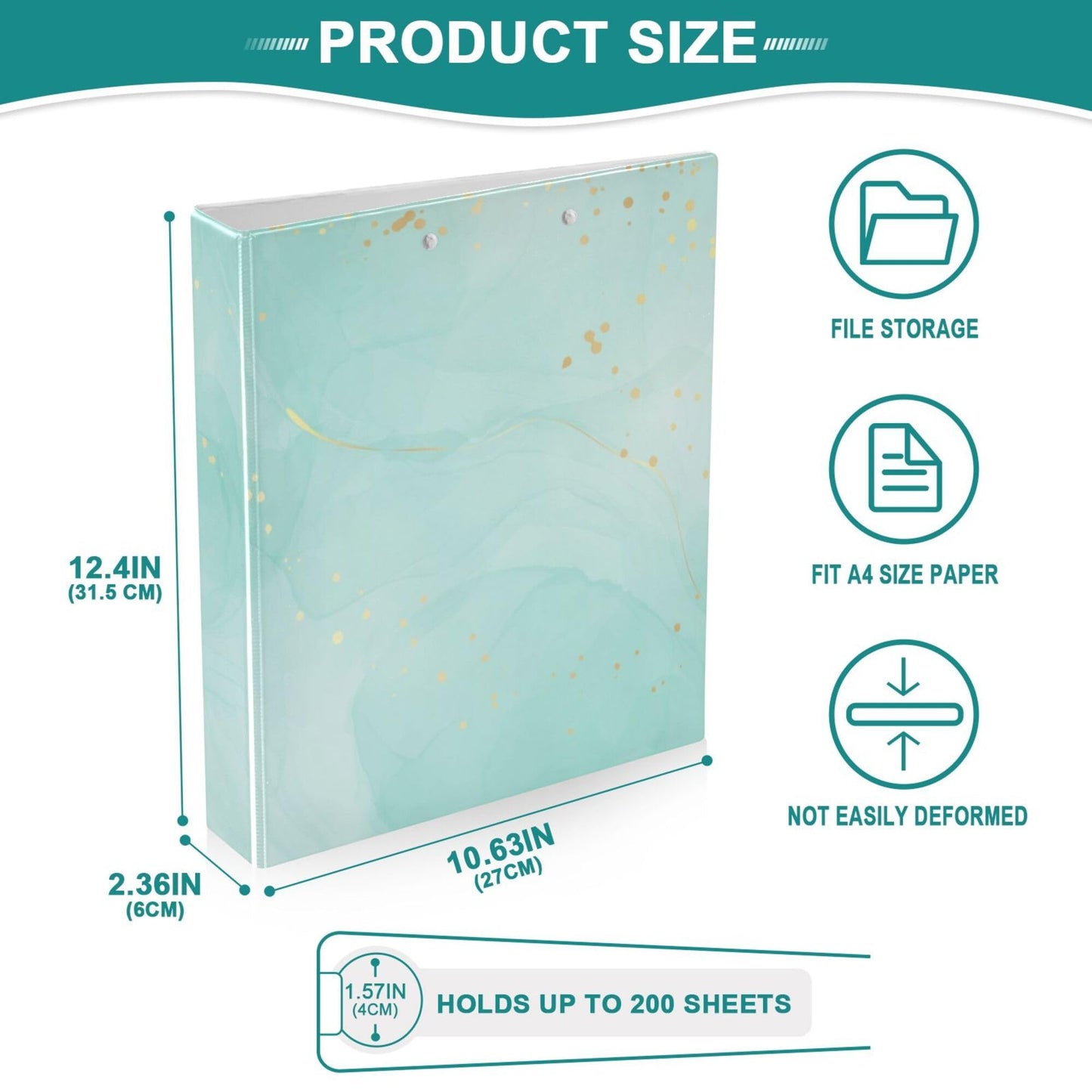 Turquoise Round Ring Binders 1.5 Inch Marble Tie Dye Style 3 Ring Clipboard Binder for Office School Work Supplies File Folder Document 200 Sheet Capacity Easy Open