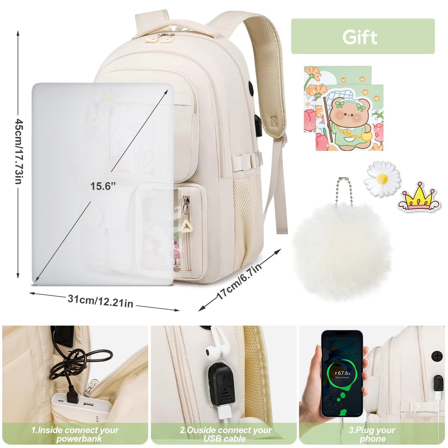kadilong School Backpack for Teen Girls,Cute Backpacks for Women Aesthetic Bookbag Laptop Bag Back Pack for Middle School