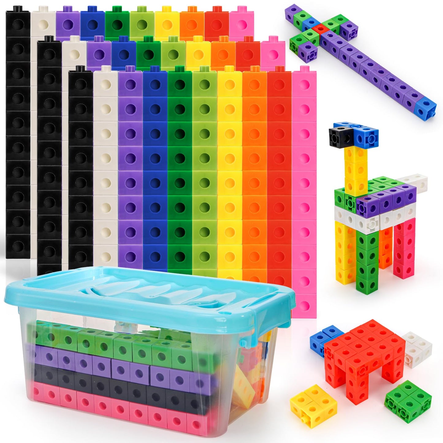 ZEAYEA 300 Pcs Linking Cubes with Storage Box, Counting Blocks for Math Learning and Fun Activities, Math Manipulatives Educational Supplies for Spatial Intelligence, Counting, Creativity