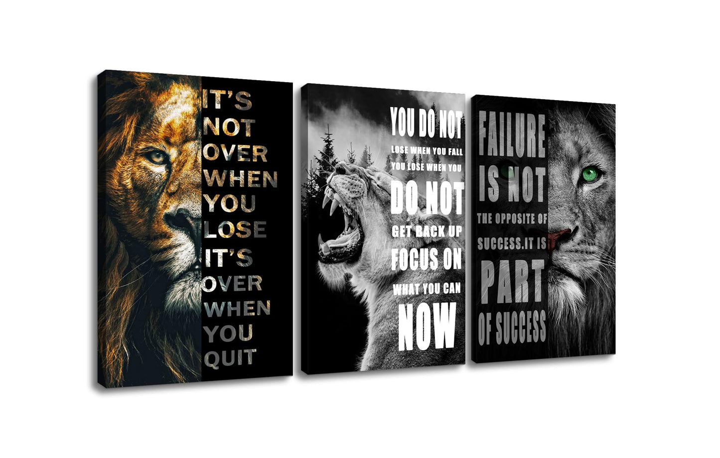 3 Panels Motivational Lion Canvas Print Wall Art Inspirational Quote Picture Animal Poster Painting Modern Inspiring Artwork Decor for Living Room Office Home Decor Wooden Framed [72''Wx 36''H]