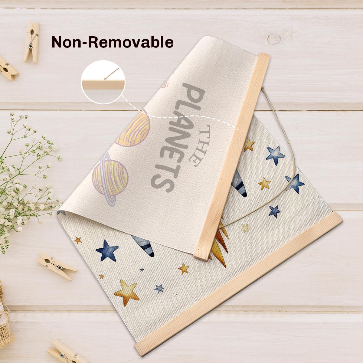 2PCS Solar System Poster Hanger, The Planets Classroom Decor,Outer Space Planets Poster Hanging Banner With Wooden Frames for Boys Girls Room Nursery Playroom Decorations 15.8x11.8 Inch