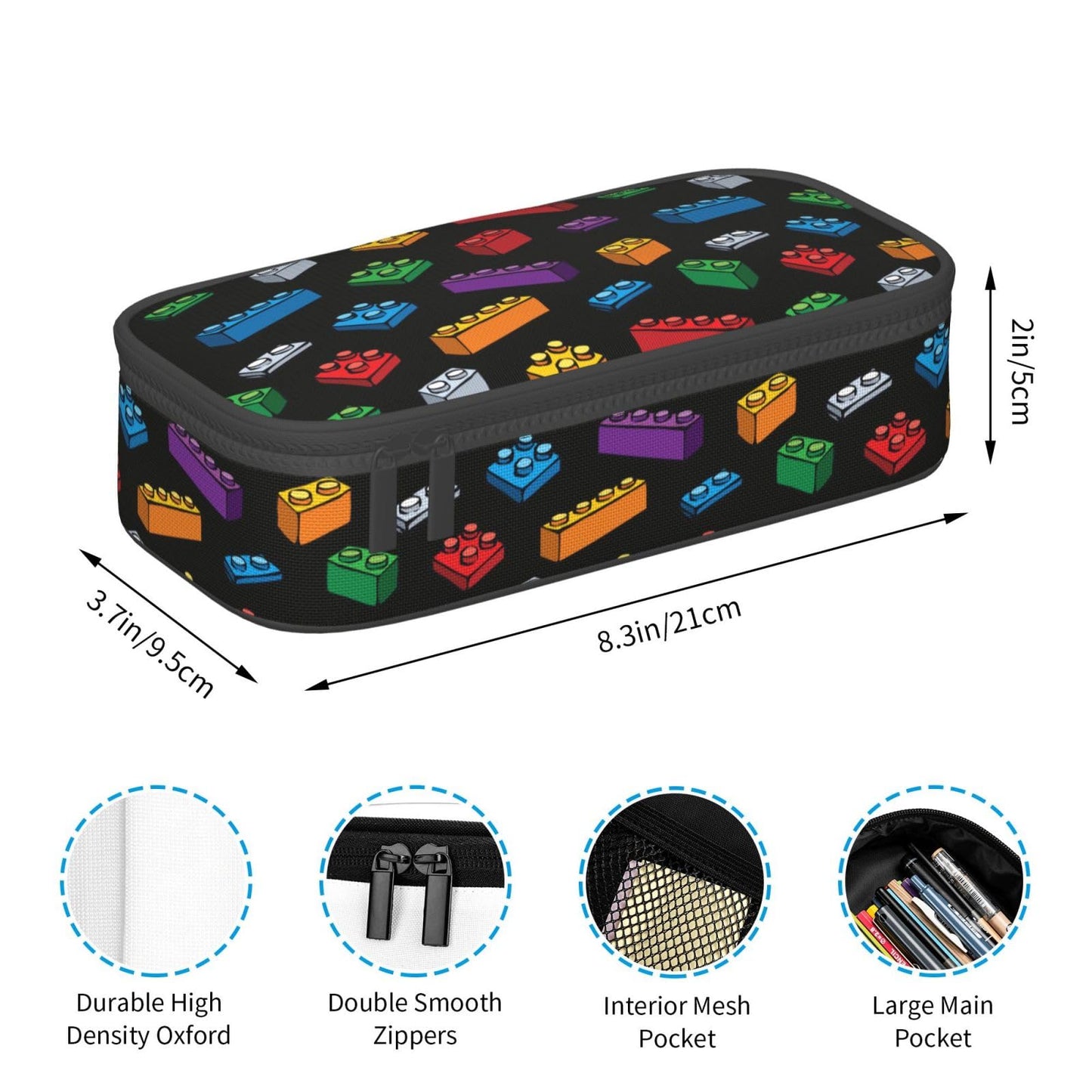 Geoocii Building Block Large Capacity Pencil Case Organizer Pencil Pouch Stationery With Zipper School Supplies Pencil Bag For Girls Boys Teens Adult Office