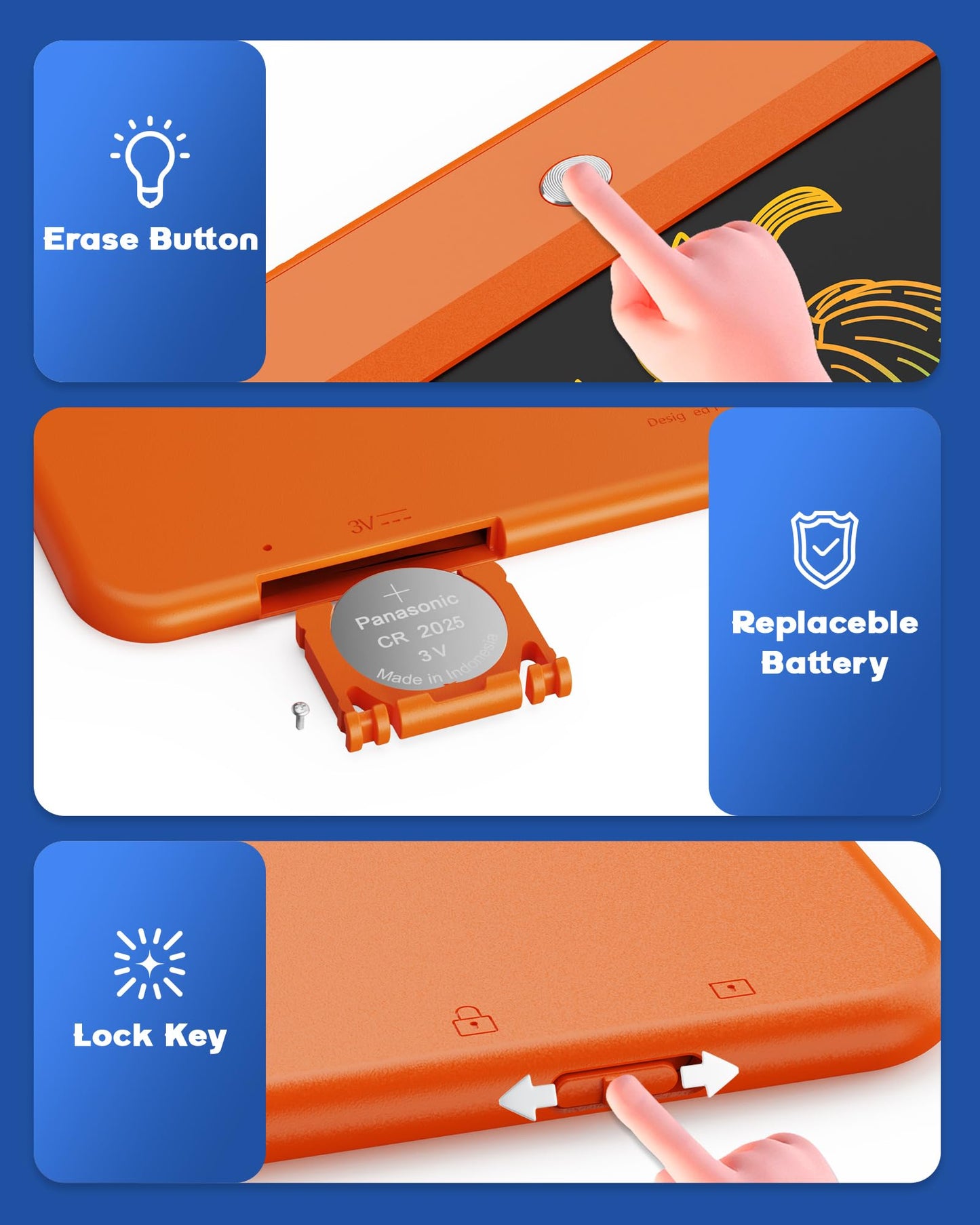 Bravokids LCD Writing Tablet for 3-8 Year Olds - 10 Inch Doodle Board Electronic Drawing Pad, Educational Gift for Kids (Orange)