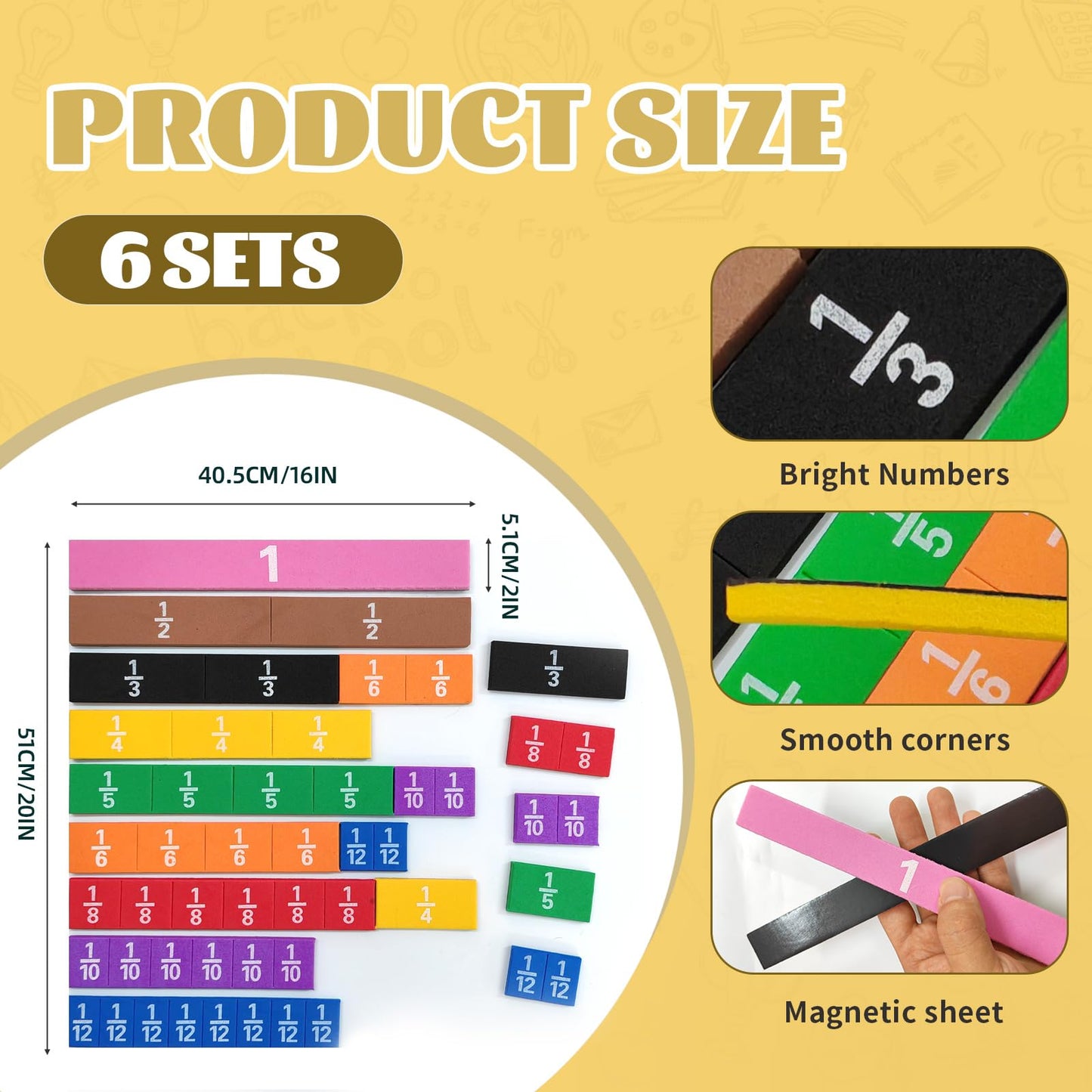 HEHIPLE Plastic Rainbow Fraction Tiles, Rainbow Montessori Math Materials, Fraction Set for Math Classroom Fractions Manipulatives Math Manipulatives for Home School Supplies