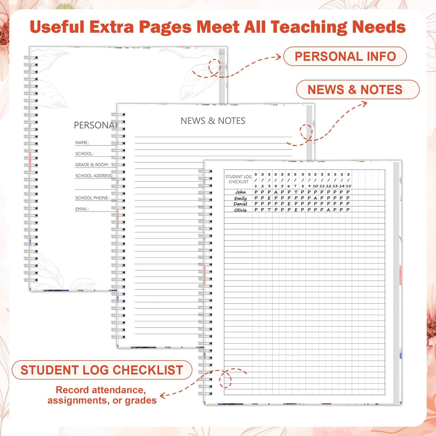 Undated 4 Period Teacher Planner 8.5" x 11" Weekly & Month Academic Teacher Lesson Planner Hardcover Homeschool Planner Teacher Record Lesson Plan Book for Classroom School Supplies 80 GSM