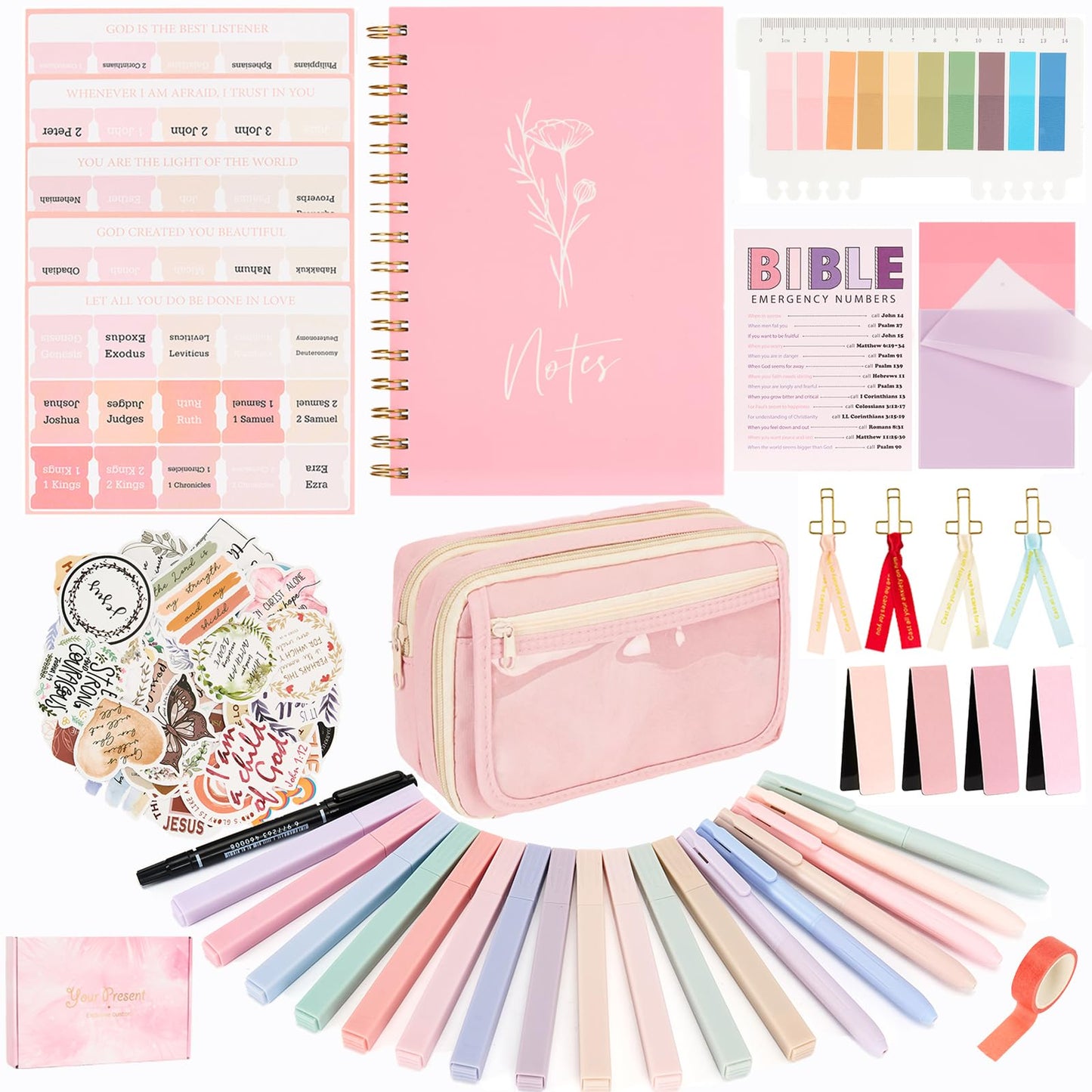 Bafeil 160PCS Bible Journaling Kit, Bible Study Kit, Bible Study Supplies, Bible Accessories Women with Bible Highlighters and Pens No Bleed, Mothers Day Christian Gifts for Women