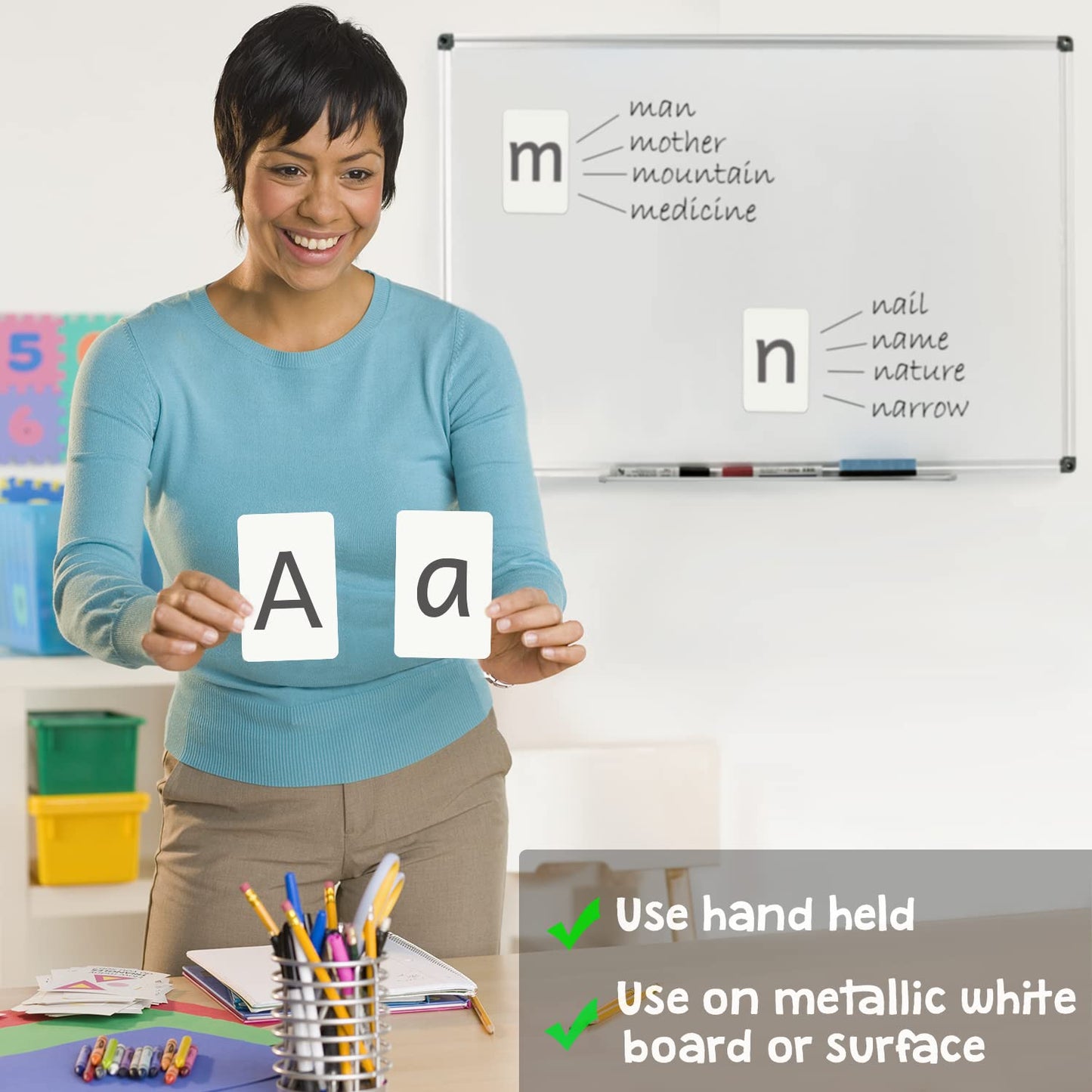 Attractivia Magnetic Big Alphabet ABC Flash Cards - 52 Sturdy Uppercase & Lowercase Large Letters, Black - for Classroom Teachers, Homeschool, ESL, Kids and Adults