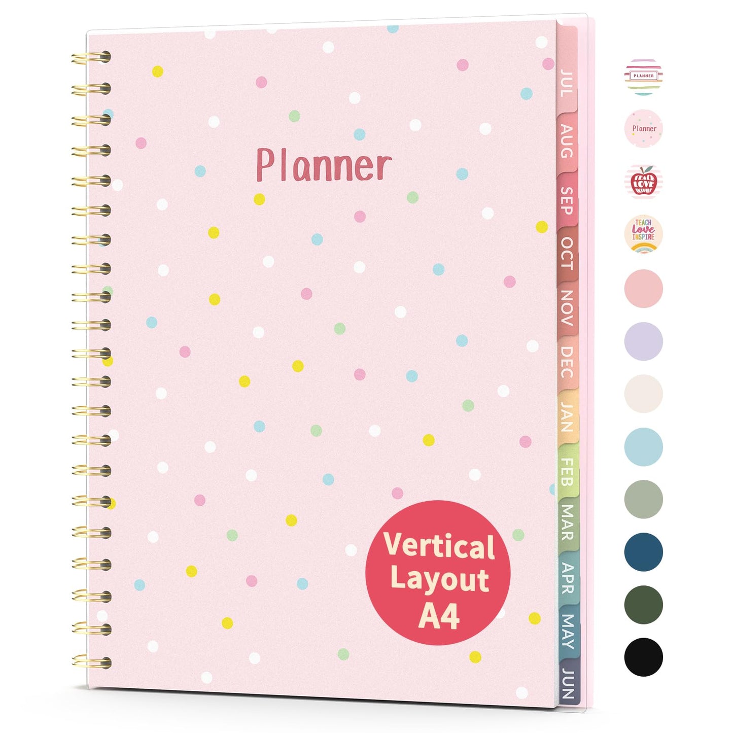 Teacher Planner 2026-2027, Forvencer Academic Planner 2026-2027, Jul 2026 - Jun 2027, 8.5"x11", Weekly & Monthly Planning Book with 7 Periods, School Agenda for Teacher Student, A4, Polka Dot Style