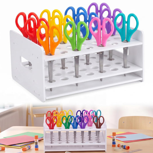 Unittype 35 Holes Scissor Holder White Plastic Scissor Storage Stand Rack Organizer 12 x 10 x 6 Inches Desktop Tool Stand for Classroom Pens Makeup Brushes Barbershop Home Office Craft Supplies