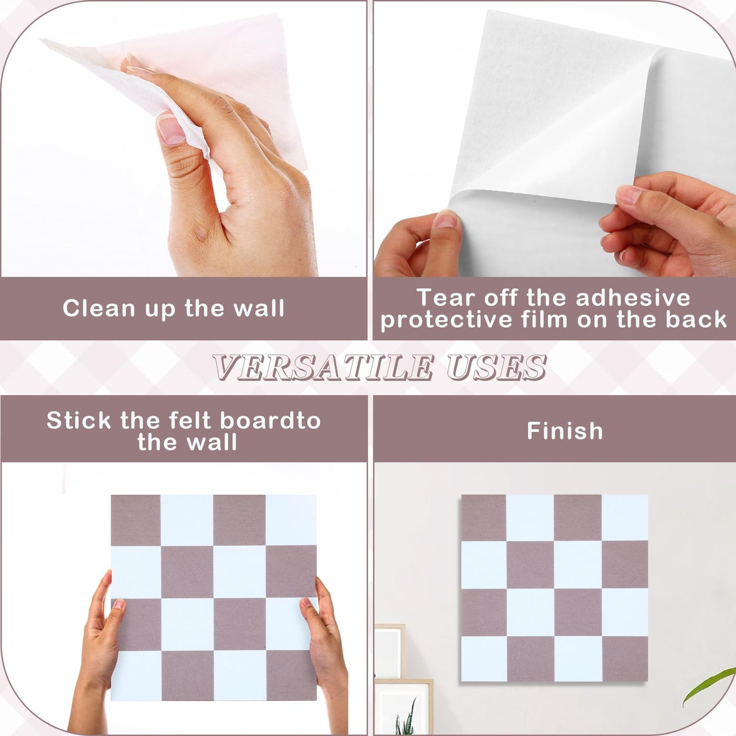 Geyoga 12 Pcs Felt Bulletin Board Tiles for Wall Classroom 12 x 12 Inch Checkered Classroom Wallpaper Backdrop Decor Racing Acoustic Wall Panels Self Adhesive for School Office Home(Brown Plaid)