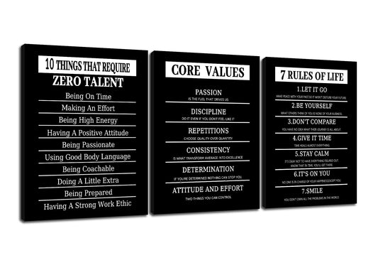 10 Things That Require Zero Talent Motivational Canvas Wall Art Core Values Entrepreneur Quotes Posters Prints Inspirational 7 Rules of Life Pictures for Bedroom Office Gym Wall Decor [36''W x 16''H]