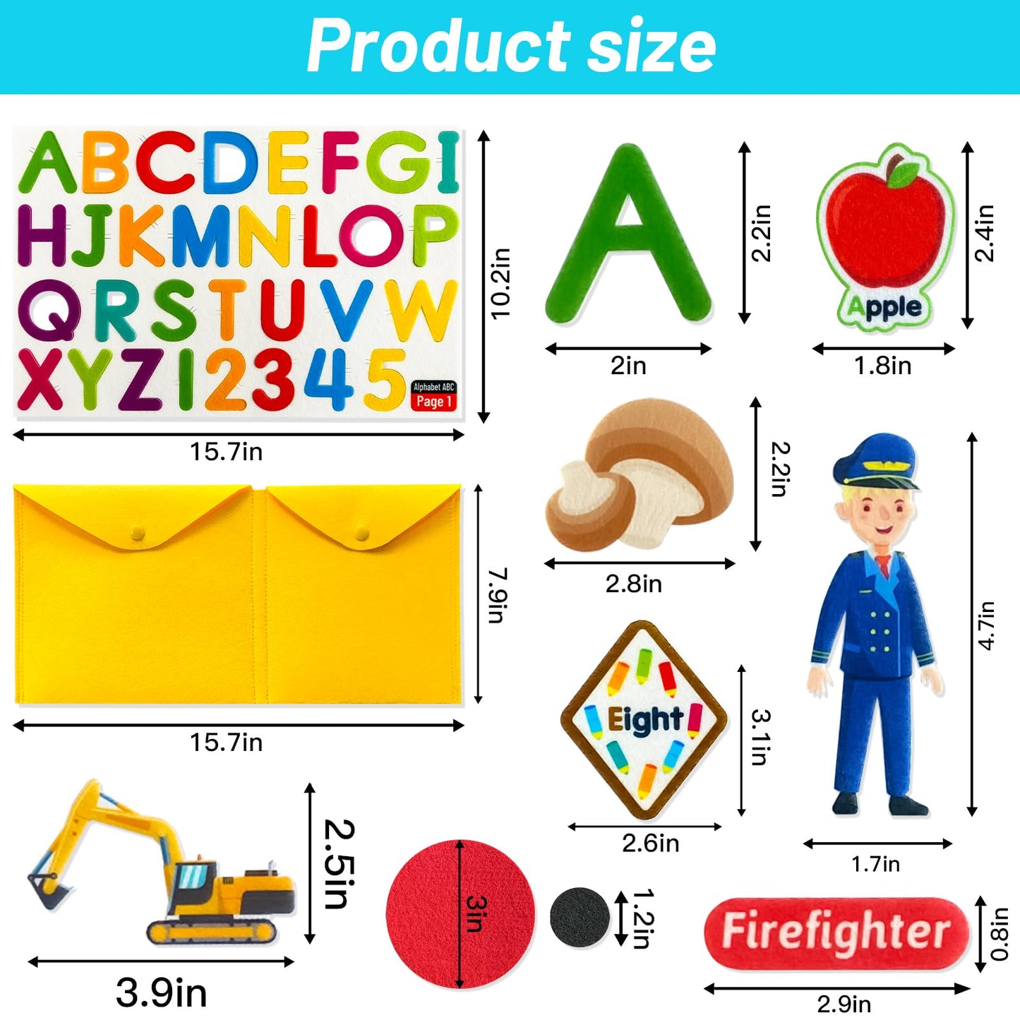 PENGFULL 5 Felt Learning Pieces Set,Alphabet Letters Fruits and Vegetables Numbers Community Helpers Transportation Learning Pieces,for Felt Flannel Board, for Toddlers Kindergarten Preschool