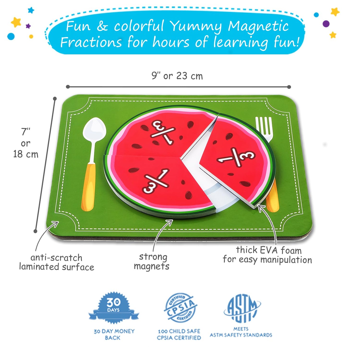 112 PCS Yummy Magnetic Fractions - Magnetic Fraction Tiles & Circles, Bars, Classroom Math Manipulatives, Fraction Manipulatives for Elementary Teachers 2nd, 3rd, 4th, 5th Grade - Simply Magic