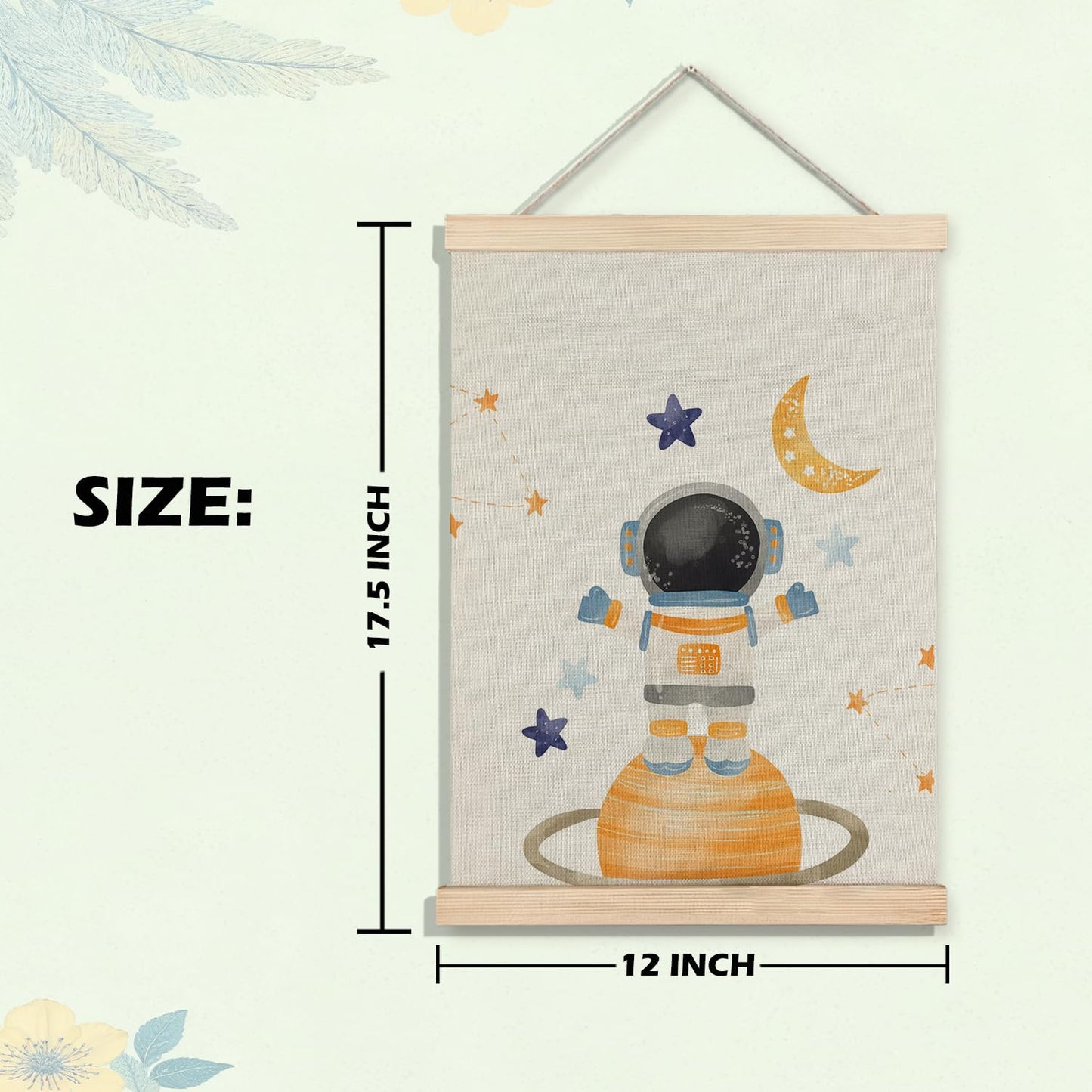 BearCake Spaceman Nursery Canvas Wall Decor Art Poster Hanger Frame, Space Prints Framed Wall Decor for Classroom Toddler Boys Room Nursery Playroom, 12x16 Inch