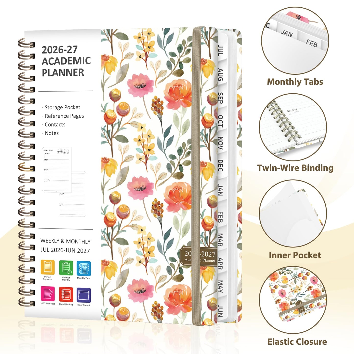 Planner 2026-2027, Weekly and Monthly Academic Planner, July 2026 - June 2027, Hardcover Calendar Agenda Book for School Year Planning, School Supplies for Teacher and Student, A5(6.3'' x 8.5'')