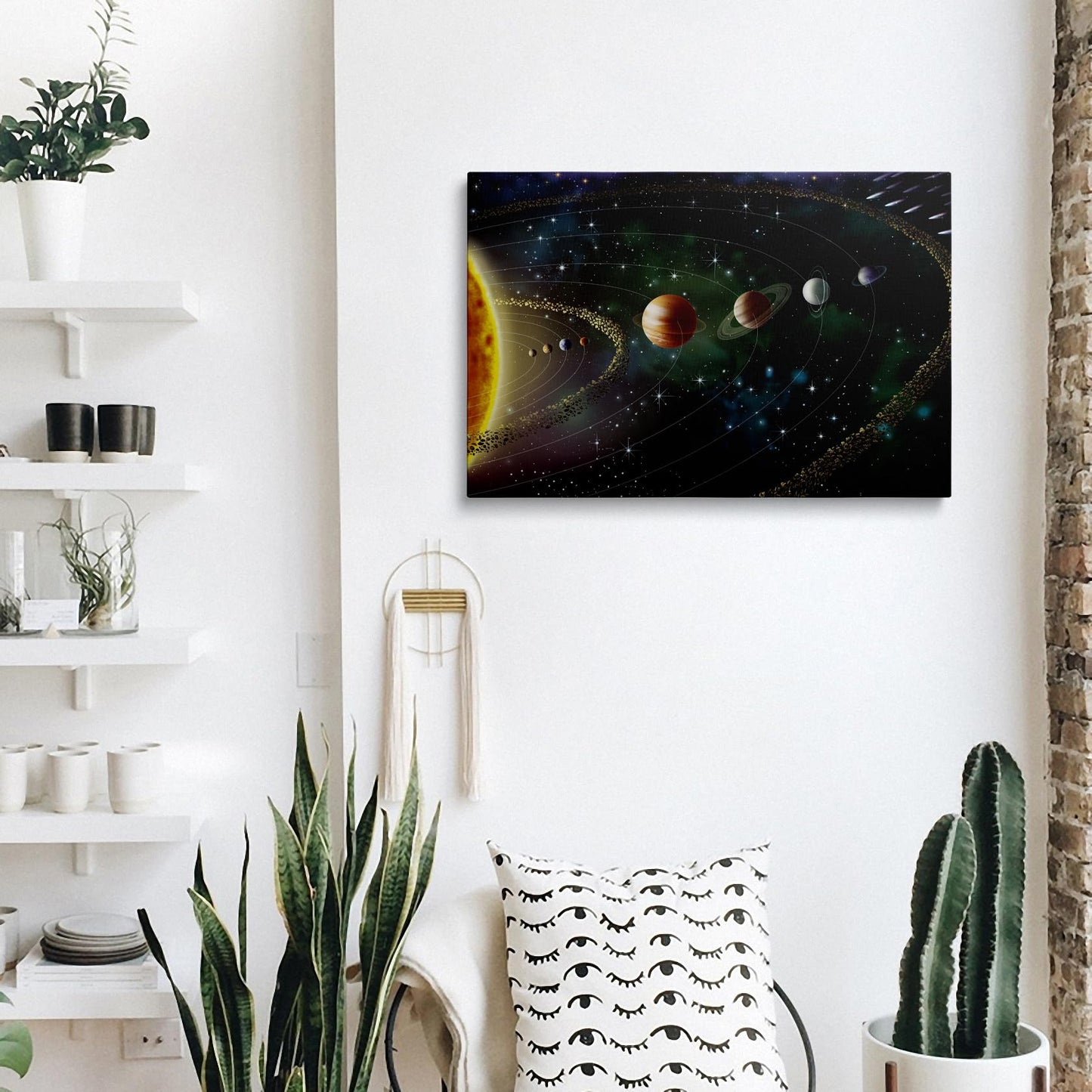 Framed Cool Space Theme Galaxy Astronomy Canvas Wall Art Universe Solar System Poster Planets Decor For Kids Living Room Bedroom Home Office Artwork Gift Ready To Hang(16x24 Inches)