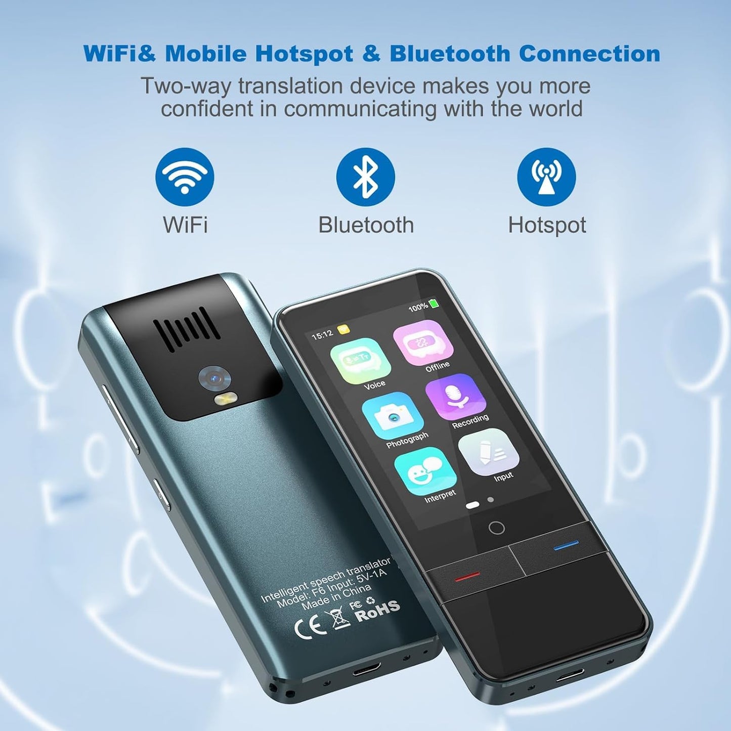 Language Translator Device, Portable Two-Way Instant Translator, High Accuracy Real-Time Translator with 139 Languages Offline Online Voice Photo Translation for Travel, Business and Learning