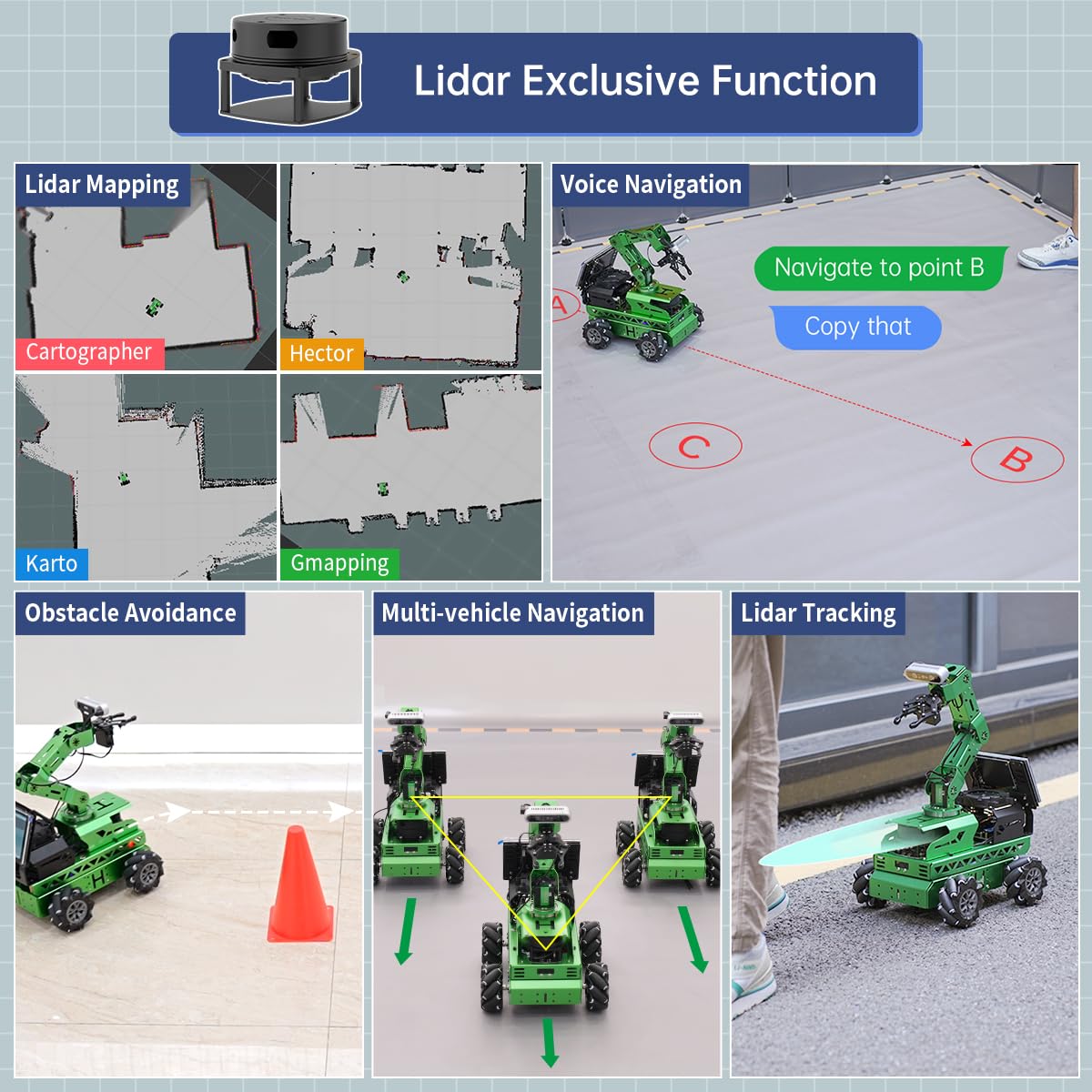 HIWONDER Robot Car with ChatGPT Large AI Model ROS2 ROS1 Education Lidar SLAM Mapping Navigation AI Vision 6DOF Robotic Arm Voice Control Smart Sorting, JetRover Standard Kit & Jetson Nano 4GB