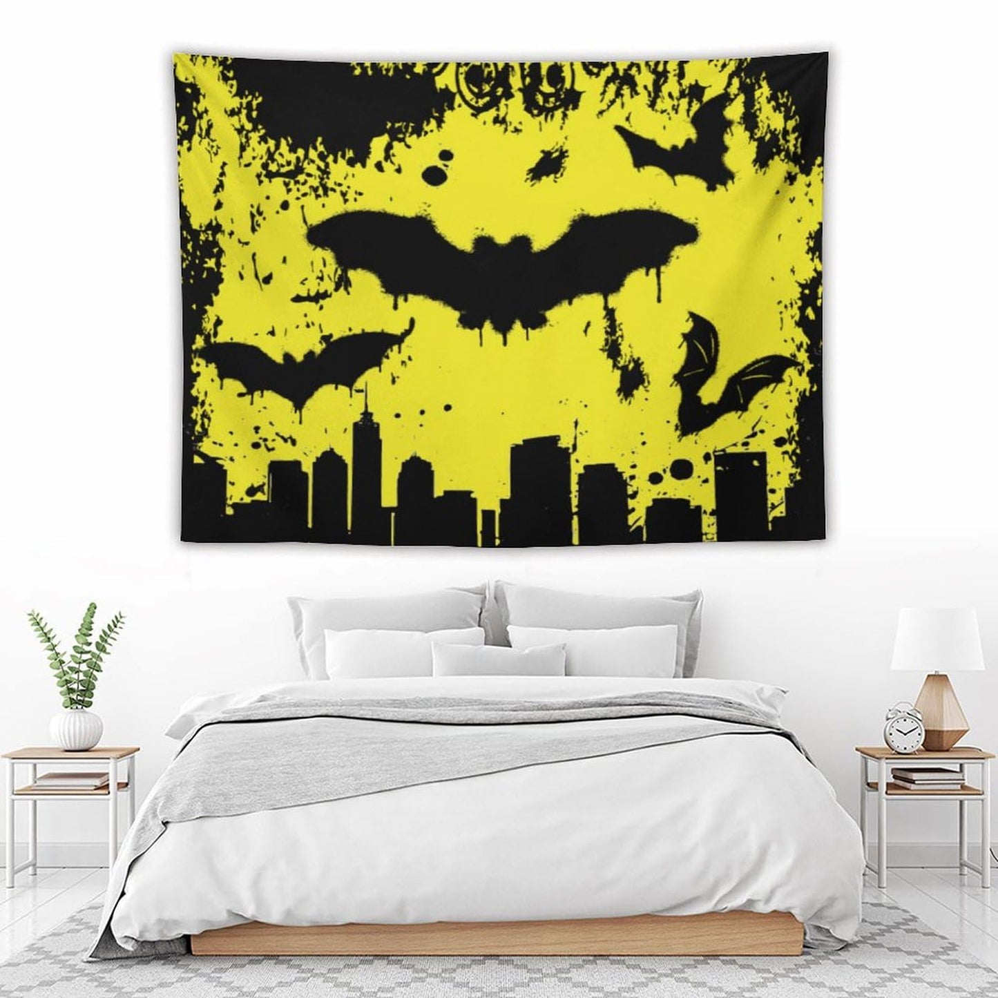 Bat Tapestry,Yellow and Black Design Cartoon Tapestry for Boys Girls Teens,Modern Art Print Tapestry Wall Hanging Home Décor for Game Room Play Room Bedroom Living Room 80" x 60"