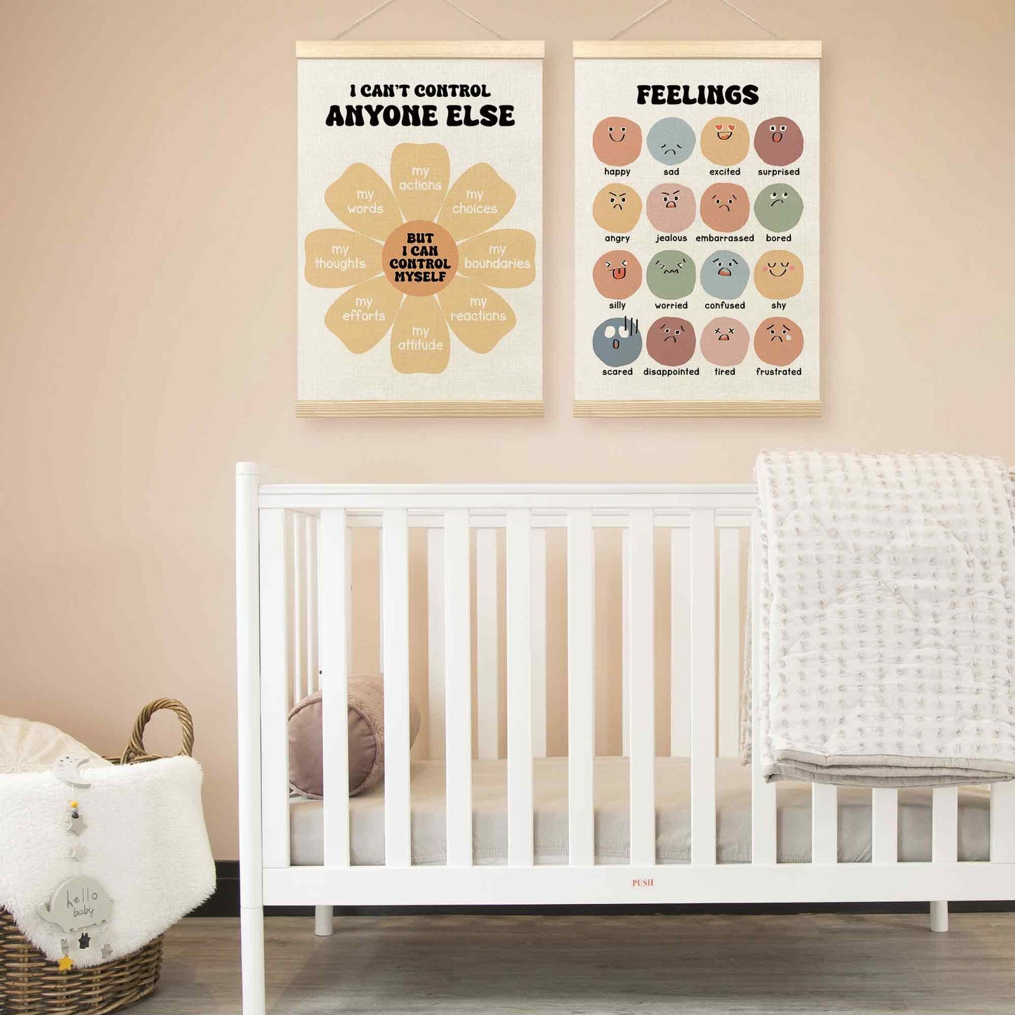 TLESKE Mental Health Feelings Emotions Chart Poster Hanger Frame for Toddler Kid Classroom Set of 2, Homeschool Wall Art Decor for Nursery Playroom, Preschool Prek Learning Educational Poster, 16x24