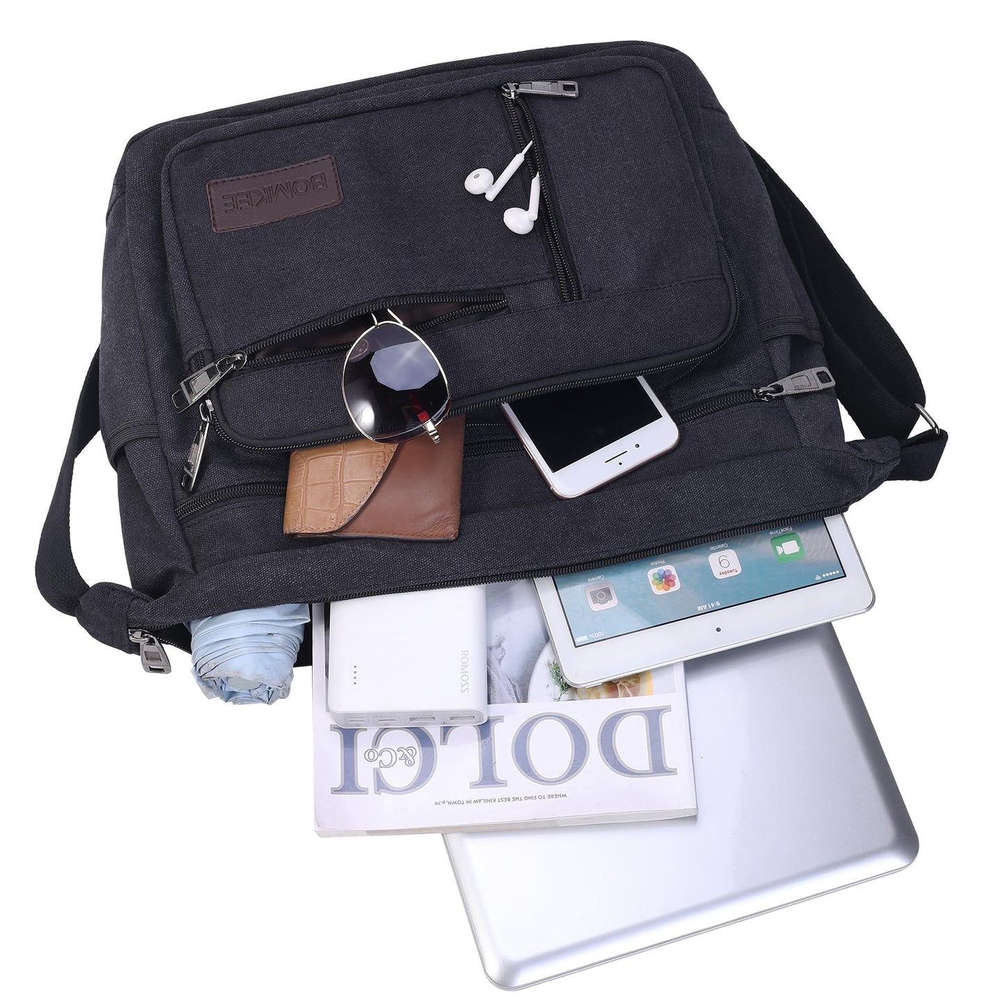 BOMKEE Canvas Messenger Bag, Satchel Bag Vintage Canvas Shoulder Bags Crossbody Laptop Side Bag for Work and Travel