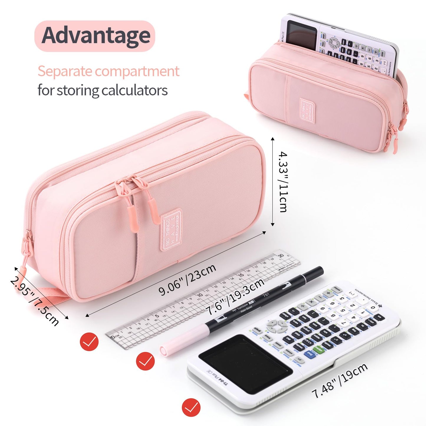 CICIMELON Large Pencil Case Big Storage Pen Pouch Bag with Compartment for School Supplies Office College Teen Boys Girls Adults, Upgraded Pink