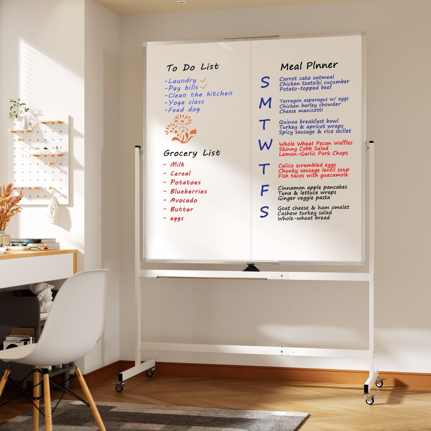 Large Rolling Whiteboard on Wheels, 48" x 48" Double-Sided Mobile White Board with Stand, 4' x 4' Portable Standing Magnetic Dry Erase Board Easel for Home Office Classroom School, Silver