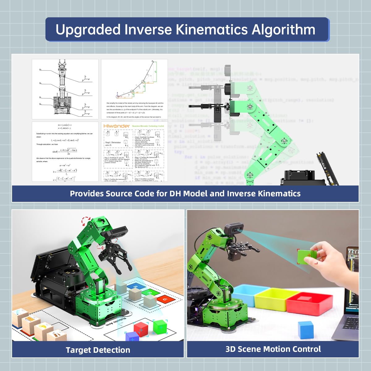 HIWONDER ROS2 ChatGPT Robotic Arm 6DOF Flexible Smart Robot Large AI Models Programming Robot Arm Kit ROS Education AI Vision & Voice Command Scene Understanding, JetArm Ultimate Kit Without Jetson