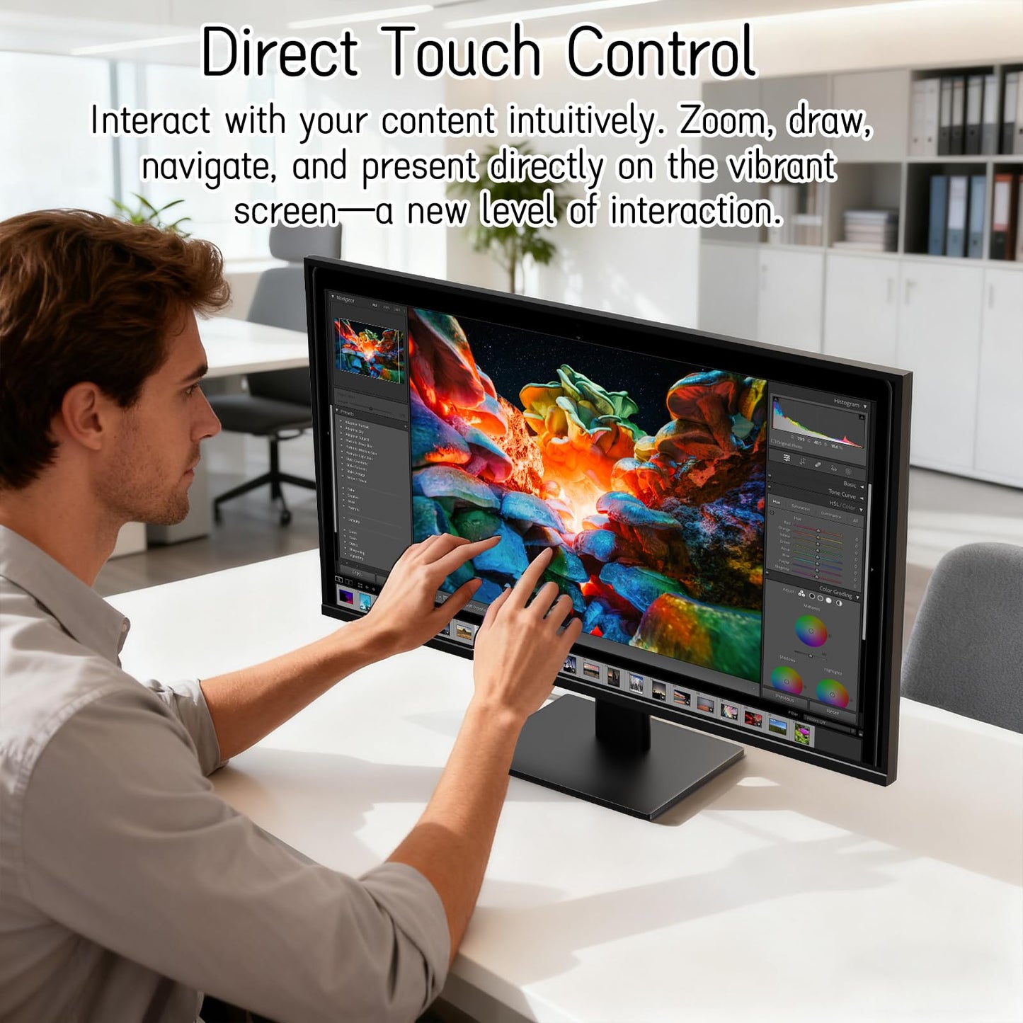 Pisichen Touchscreen Monitor 2K 144Hz 23.8 Inch QHD 2560x1440P Computer Monitor USBC HDMI DP Ports Eye Care Frameless VESA Mount