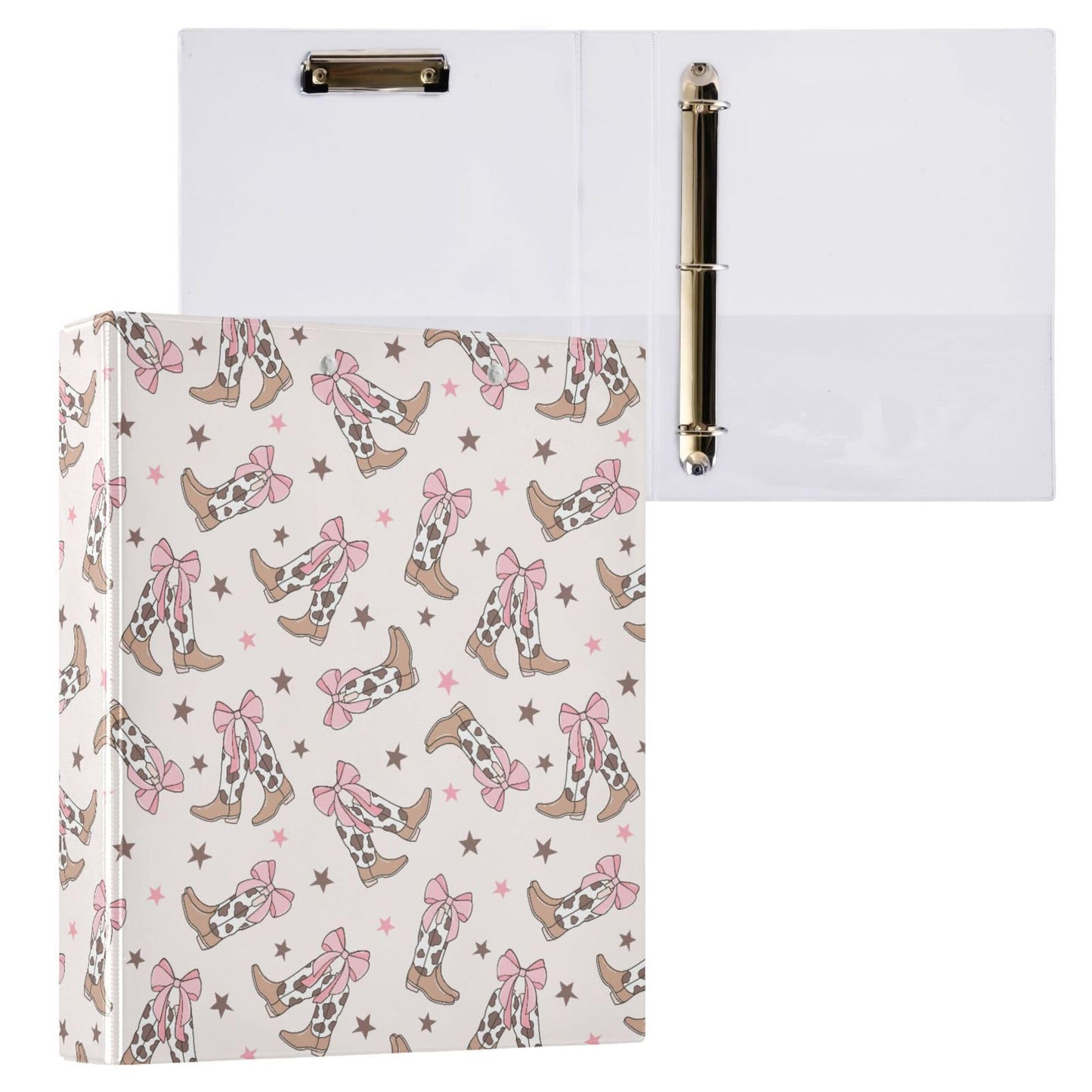 Pink Bow Cowgirl Round Ring Binders 1.5 Inch Doodle Bow Knot 3 Ring Clipboard Binder for Office School Work Supplies File Folder 200 Sheet Capacity
