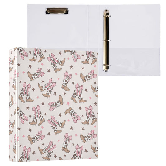 Pink Bow Cowgirl Round Ring Binders 1.5 Inch Doodle Bow Knot 3 Ring Clipboard Binder for Office School Work Supplies File Folder 200 Sheet Capacity