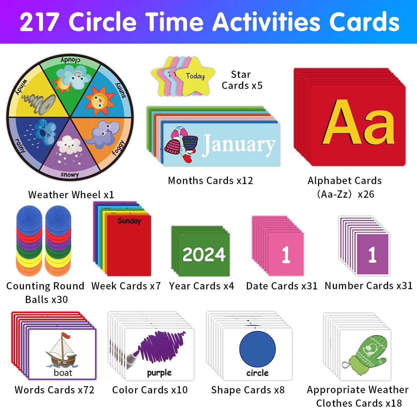BOHEMIABY Circle Time Learning Center Classroom Pocket Chart Preschool, Educational Pocket Chart Teaching Materials, Learning Calendar Weather Counting Letter Color, Circle Time Learning Center Black