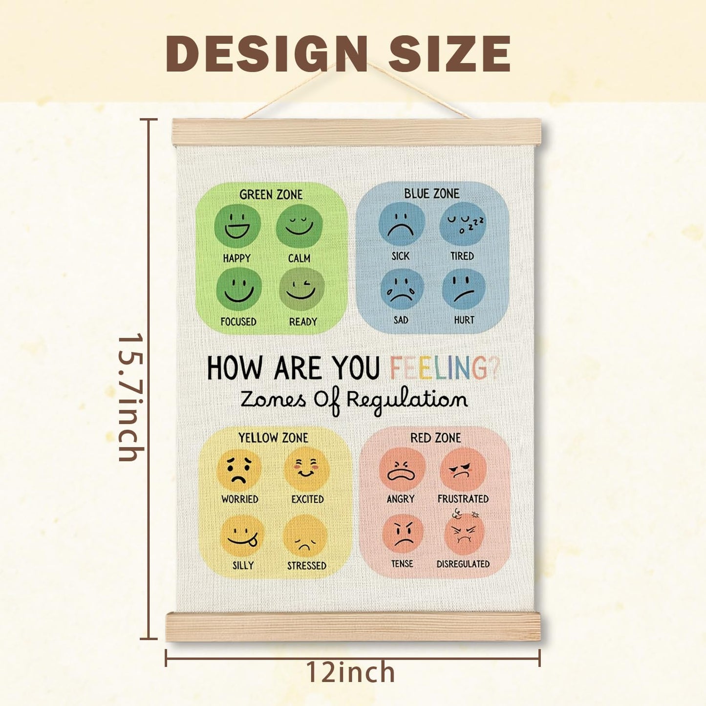 IAFQWDS Zones of Regulation Mental Health Wall Art Hanging Poster Framed, Feelings Emotions Chart Wall Decor Prints for Classroom Therapy Counselor Psychologist Office Calm Down Corner, 12x16 Inch
