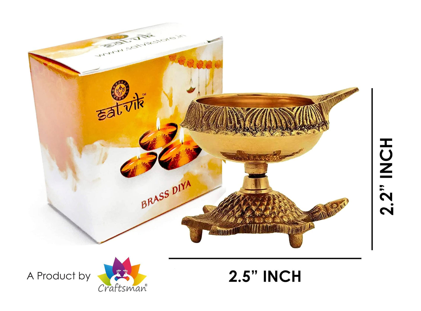 Craftsman 2 Pc Brass Turtle Diya - Traditional Oil Lamp for Diwali D?or, Gold, Durable Design, Model METALDIYA0013