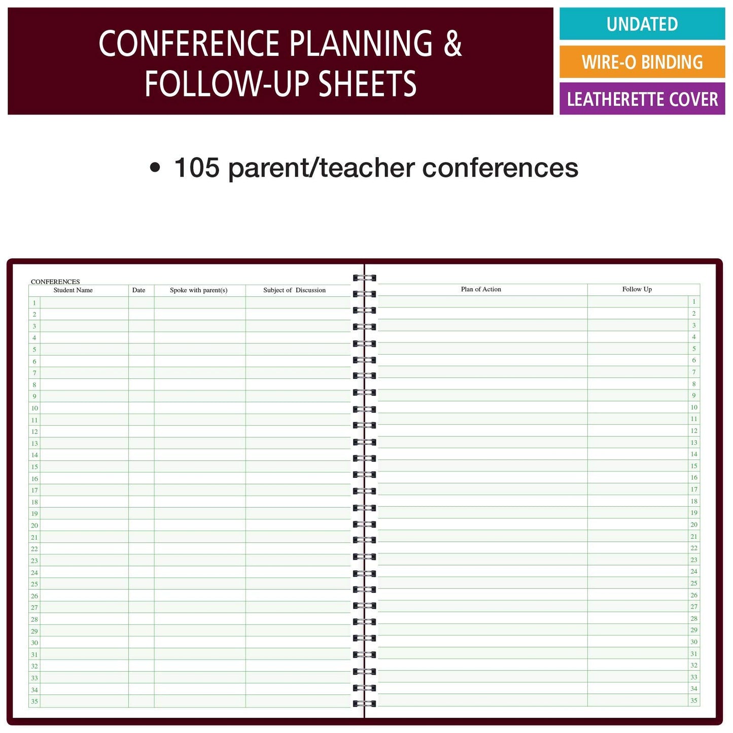 Class Record Book for 9-10 Weeks. 35 Names. Larger Grade Recording Squares. (R1035)