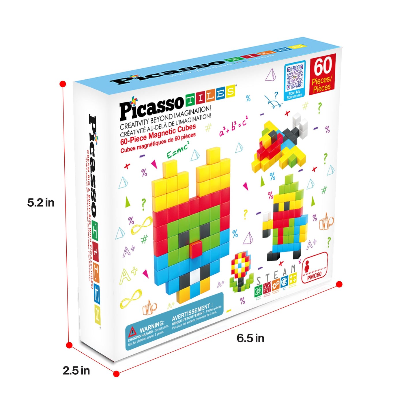 PicassoTiles 60pc Magnetic Puzzle Cube Building Set 1 Inch 3D Blocks STEM Construction Toy for Toddlers Kids Boys Girls Age 3+ Montessori Learning Travel Sensory Gift with Educational Idea Book PMC60
