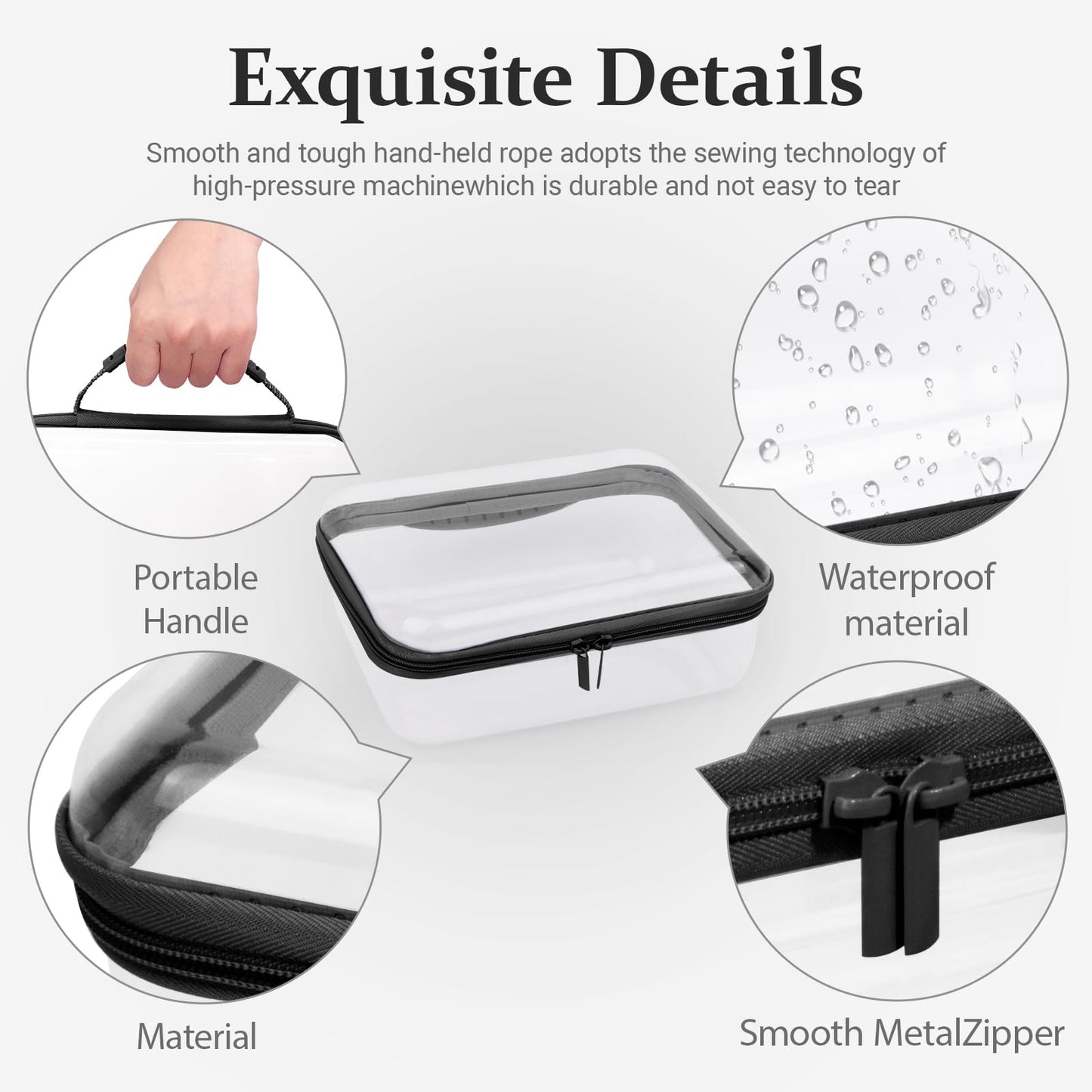 JeeVoya 3 PCS Clear Zipper Pouches with Handle, Diaper Bag Organizer, Clear Makeup Bags Hardshell Toy Storage Bins with Zipper Toiletry Pouch Bag for Cosmetics Pencils Puzzles, Building Blocks(Black)