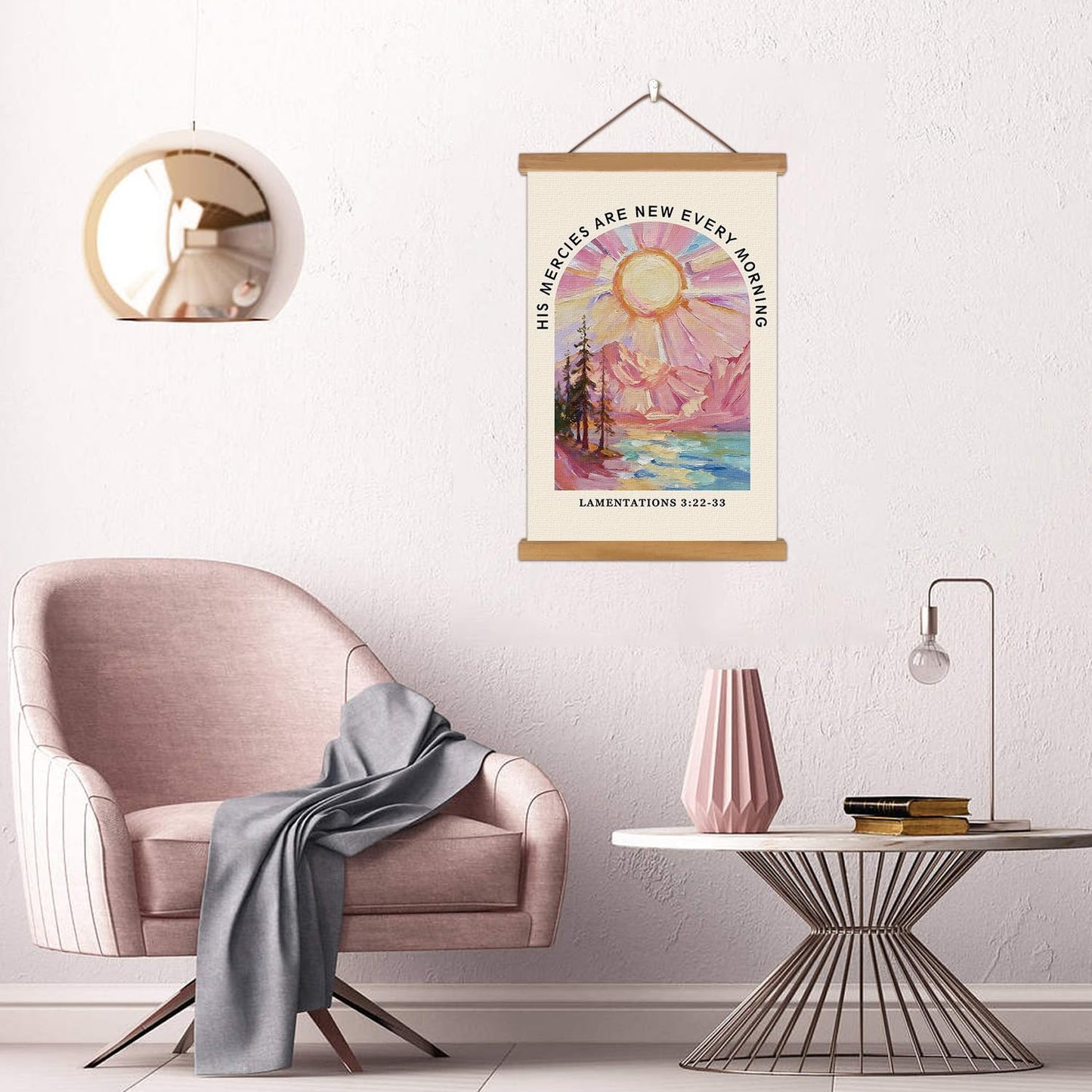 KAIRNE Christian Wall Decor,Inspirational Scripture Wall Art,Bible Verses Canvas Poster,Framed Abstract Religious Prints,Pink Mountain Landscape Paintings For Home Ling Room Bedroom Church Decoration