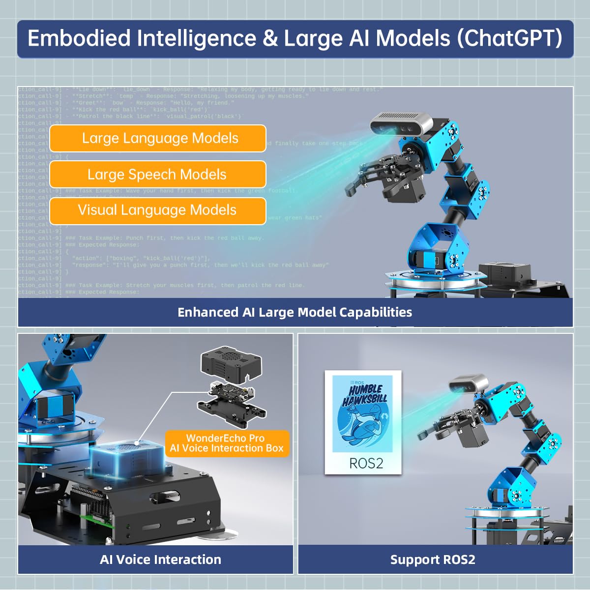 ArmPi Ultra Robotic Arm with ROS2 ChatGPT Large AI Models Embodied Intelligence, Hiwonder 6DOF Programming Robot Arm ROS Education AI Vision Voice Scene Understanding, Advanced Kit without RaspberryPi