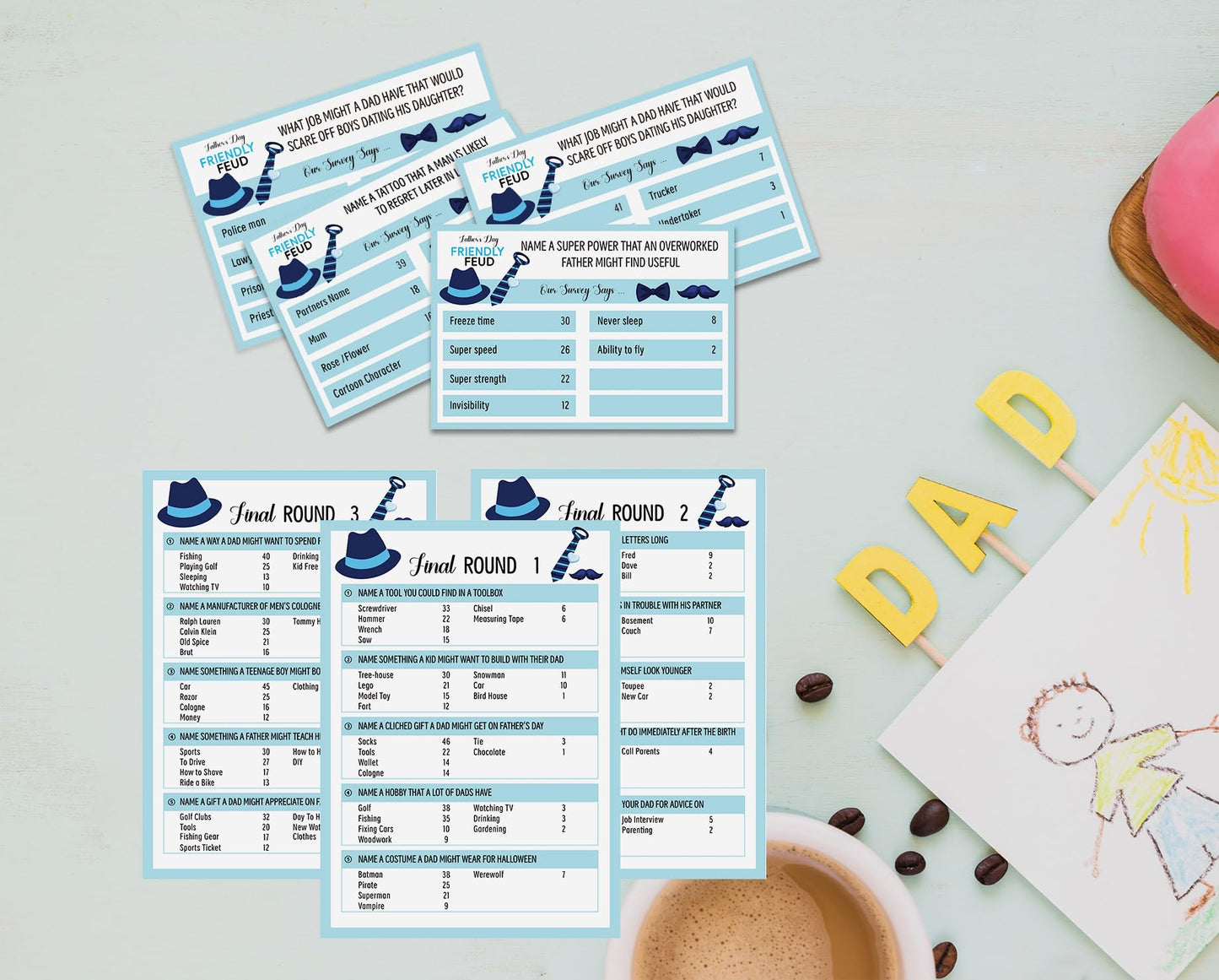 OXEDP Father's Day Games, Friendly Feud Game, Family Games for Father's Day, Family Feud Quiz, Fathers Day Party Ideas Blue Decoration -FTDF01