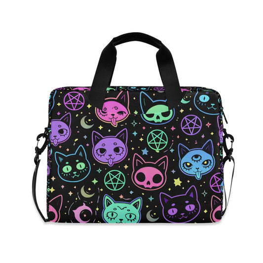 JIPONI Cute Cartoon Witchcraft Cat Halloween 15.6 16 Inch Laptop Case Bag Briefcase Messenger Computer Bag for Men Women with Shoulder Strap Handle