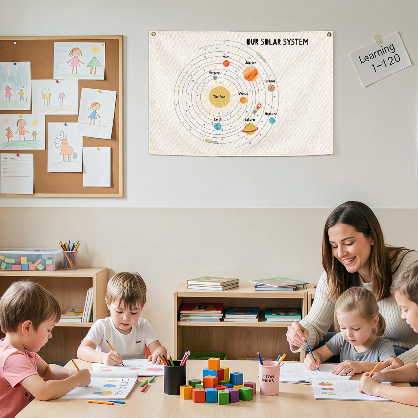 FYSIA Solar System Educational Rectangular Classroom Canvas Banner-Flag Sign Art for Baby Kids Girl Boy,Classroom Kindergarten Bedroom Playroom Reading Room Decor,Back To School-28.5" L x 20" W