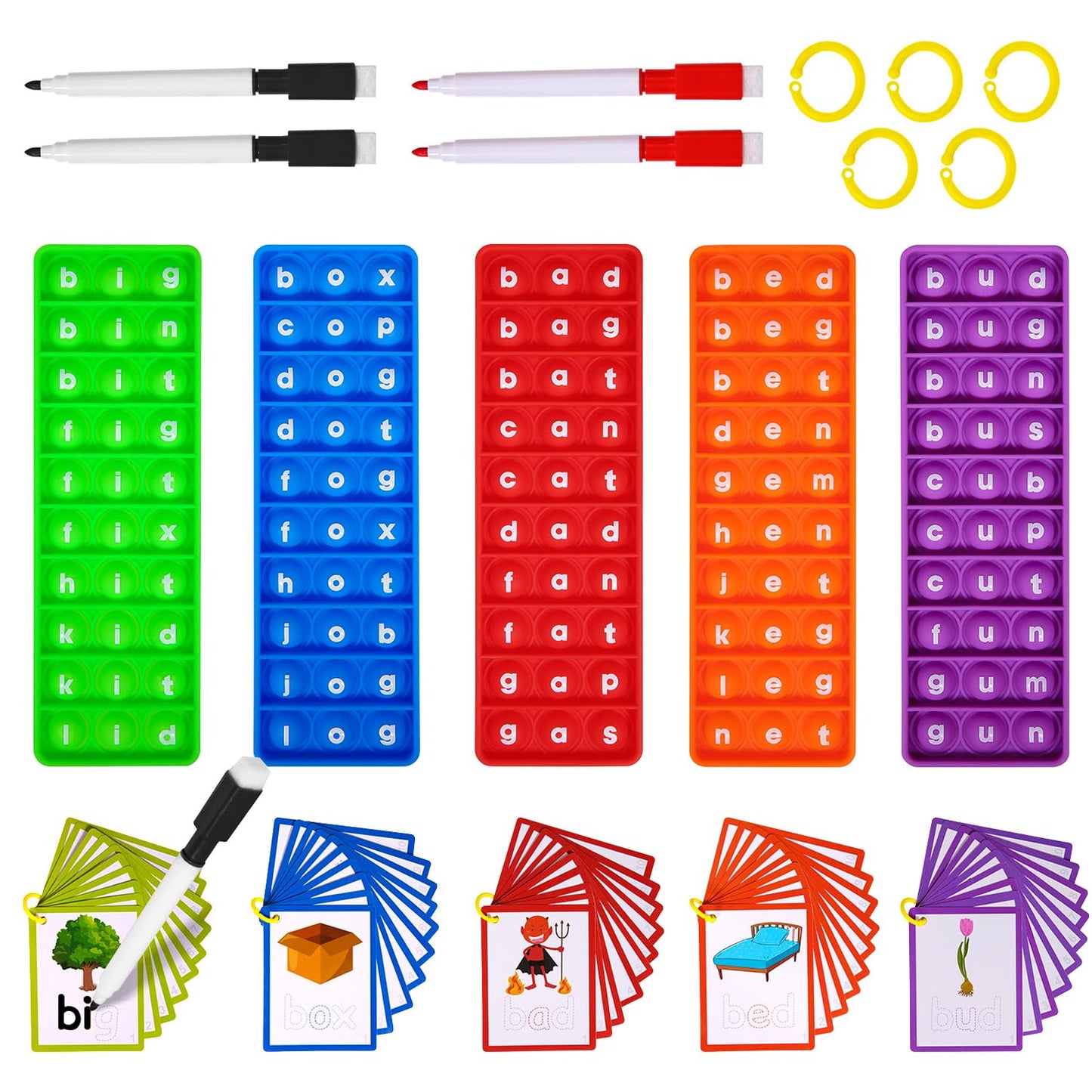 CVC Word Games, Sensory Toy to Learn and Spell, Phonics Games Flash Cards for Preschool Kindergarten Classroom Supplies, Multisensory Reading and Phonics Flash Cards for Kids 3+ Years
