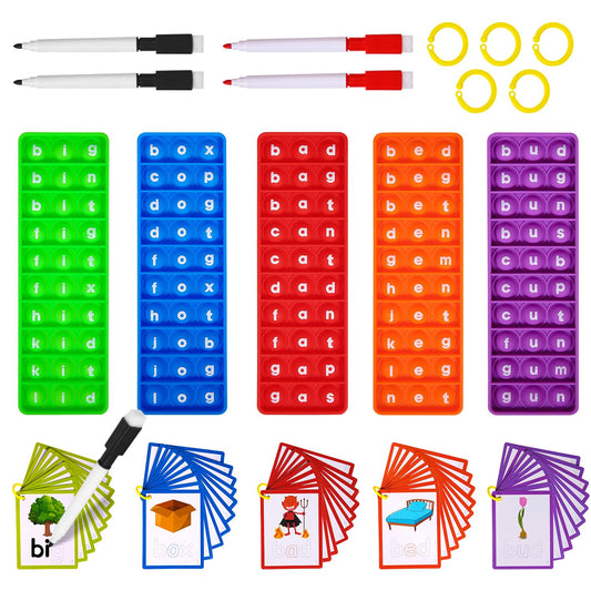 CVC Word Games, Sensory Toy to Learn and Spell, Phonics Games Flash Cards for Preschool Kindergarten Classroom Supplies, Multisensory Reading and Phonics Flash Cards for Kids 3+ Years
