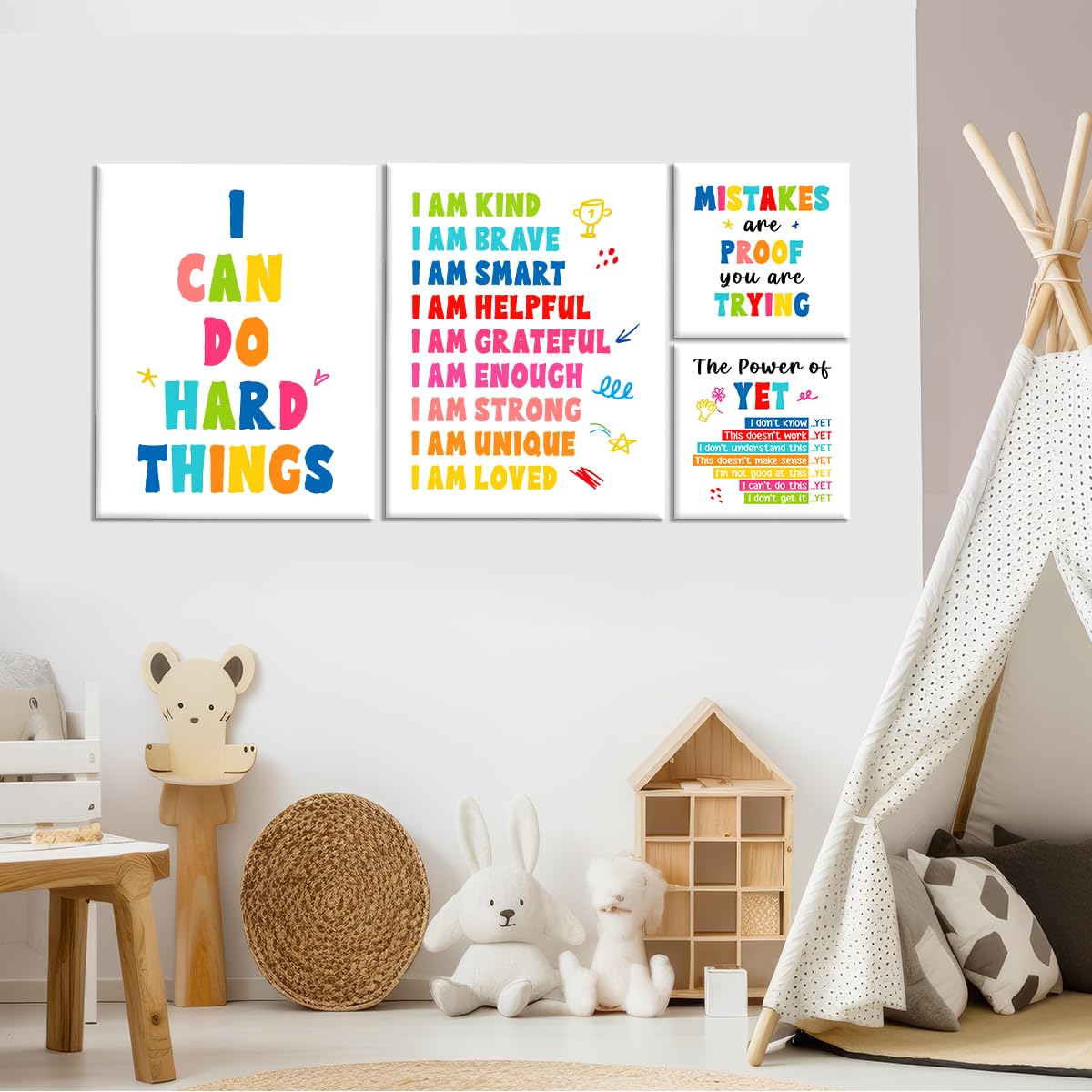 Kids Affirmation Wall Decor,Positive Growth Mindset Wall Art Canvas Frame Poster Print for Kids Bedroom Nursery Classroom Mental Health Psychological Counseling Office Wall Decor,Set of 6